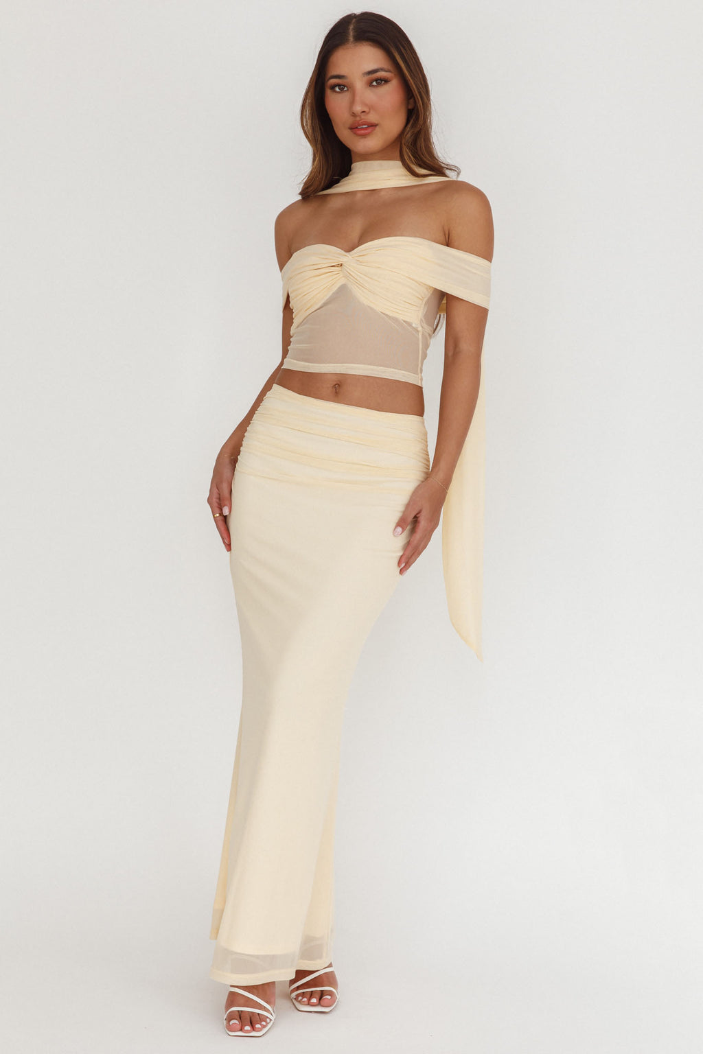 All The Lights Ruched Midi Skirt Cream by Selfie Leslie