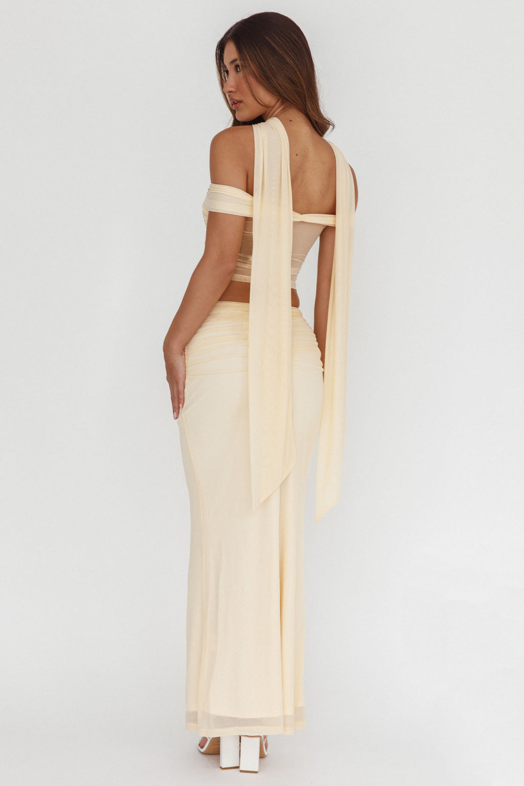 All The Lights Ruched Midi Skirt Cream by Selfie Leslie