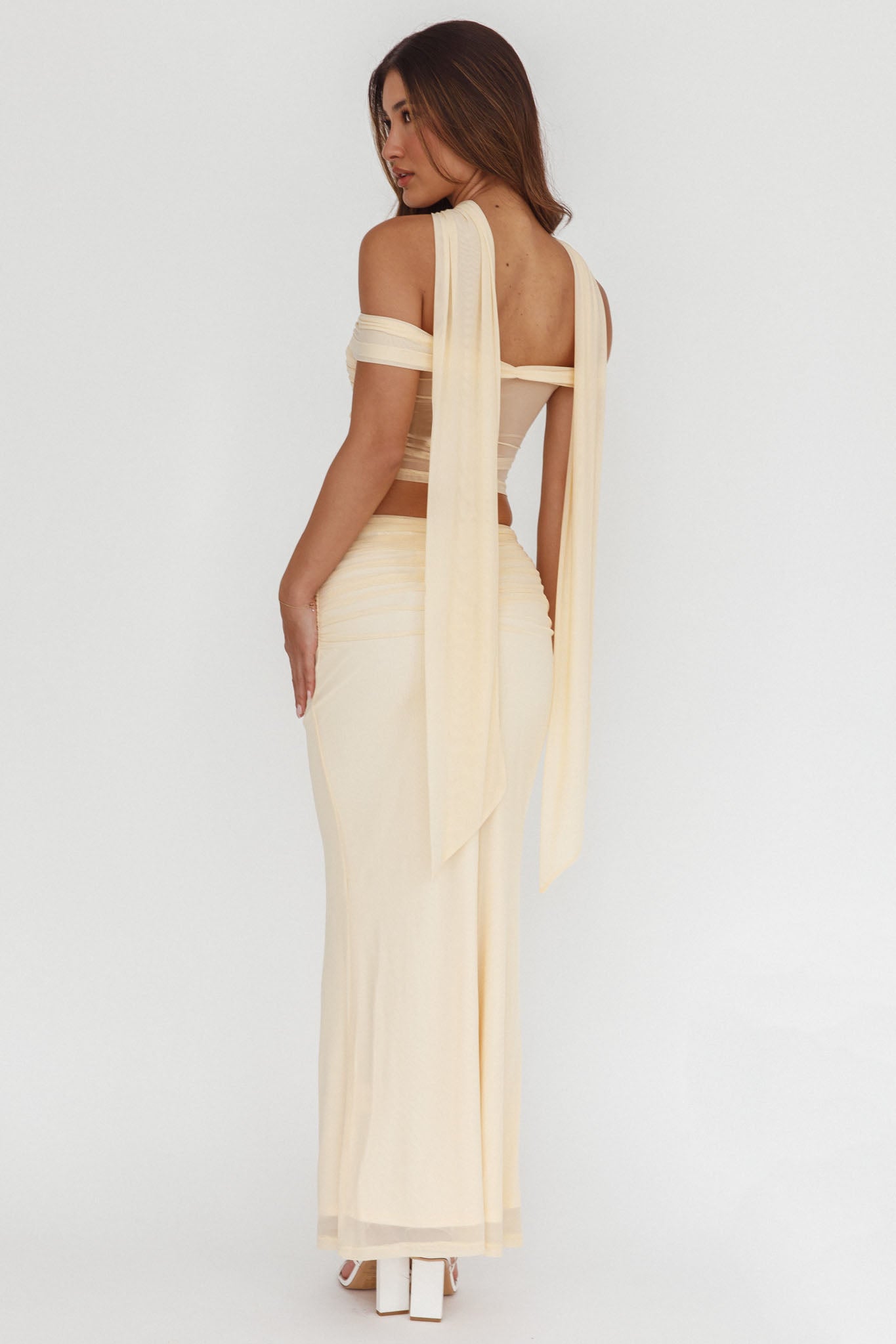 All The Lights Ruched Midi Skirt Cream by Selfie Leslie
