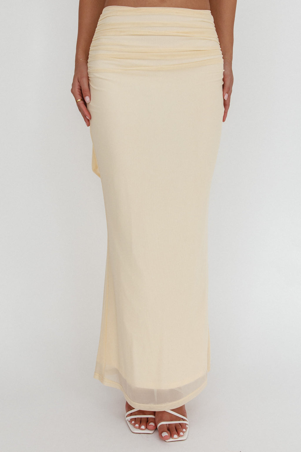 All The Lights Ruched Midi Skirt Cream by Selfie Leslie