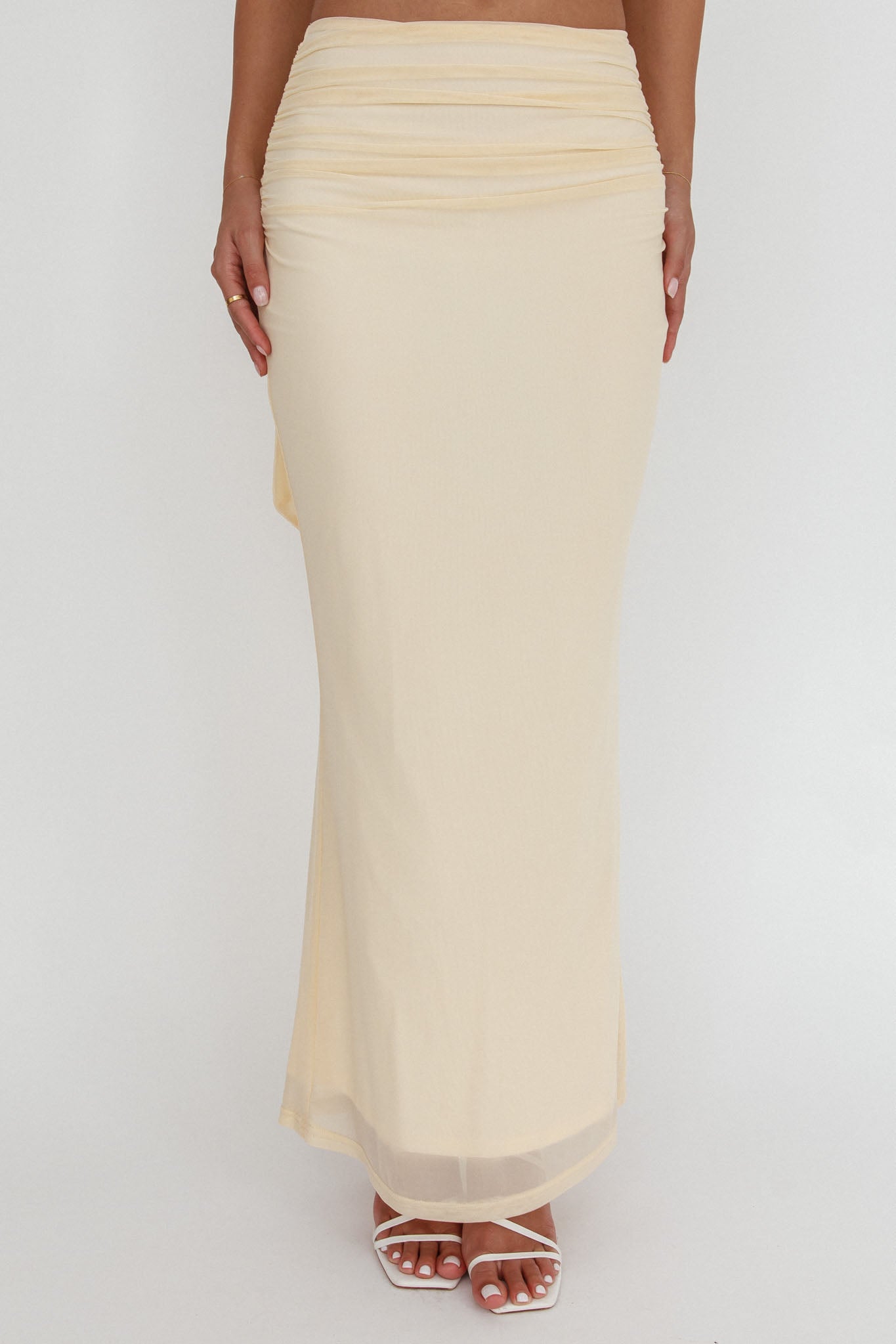 All The Lights Ruched Midi Skirt Cream by Selfie Leslie