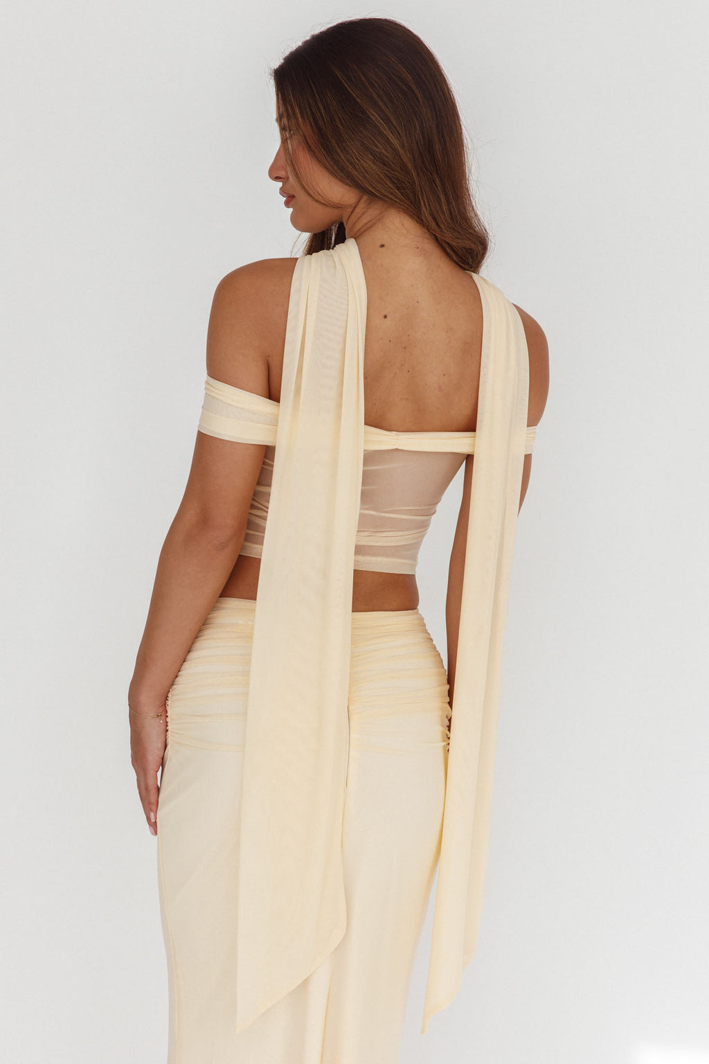 All The Lights Off-Shoulder Crop Top Cream by Selfie Leslie