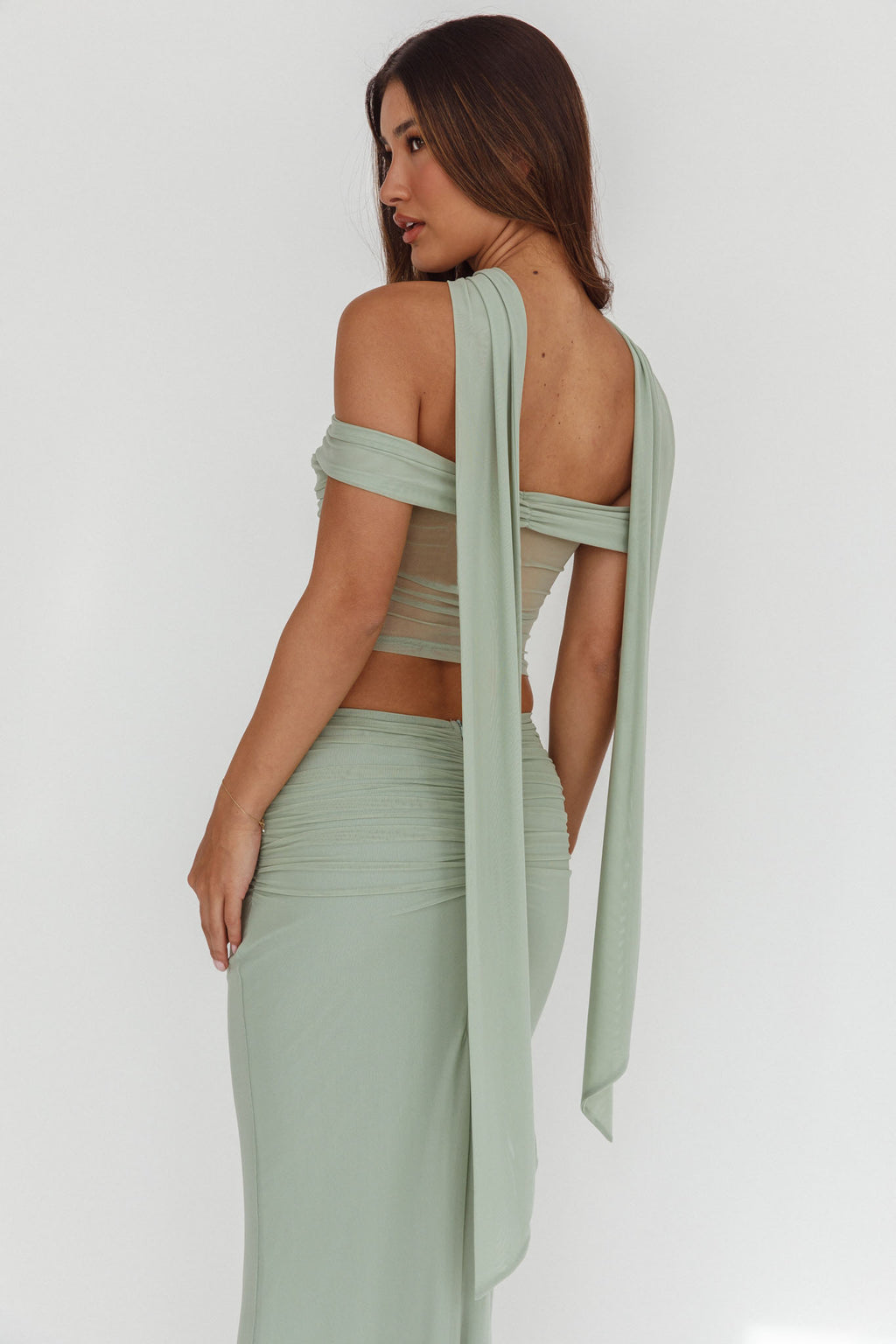 All The Lights Off-Shoulder Crop Top Sage by Selfie Leslie