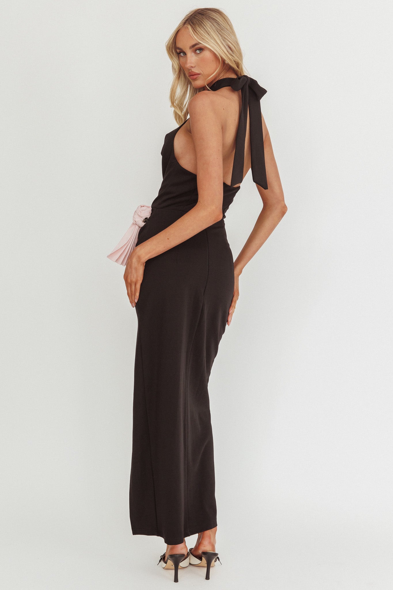 Charlene Cowl Halterneck Maxi Dress Black by Selfie Leslie