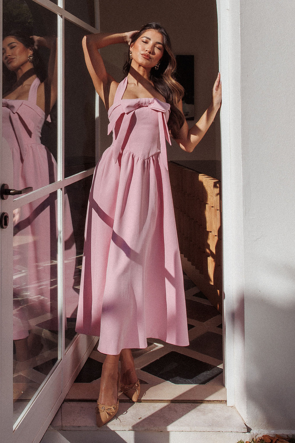 Ariarna Bow Halter Maxi Dress Pink Sorbet - S Ariarna Bow Halter Maxi Dress Pink Sorbet - S