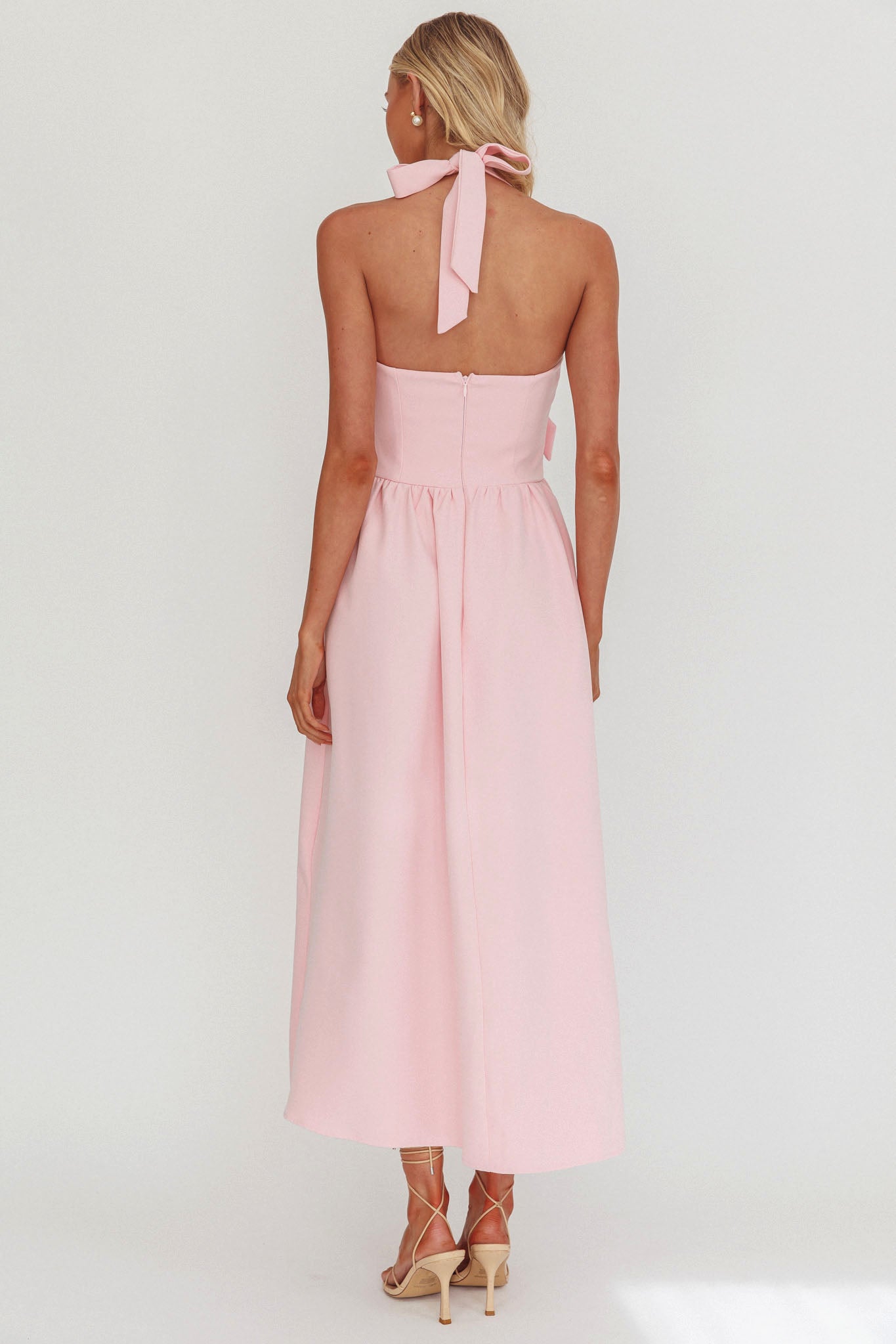 Ariarna Bow Halter Maxi Dress Pink Sorbet | Selfie Leslie Ariarna Bow Halter Maxi Dress Pink Sorbet | Selfie Leslie