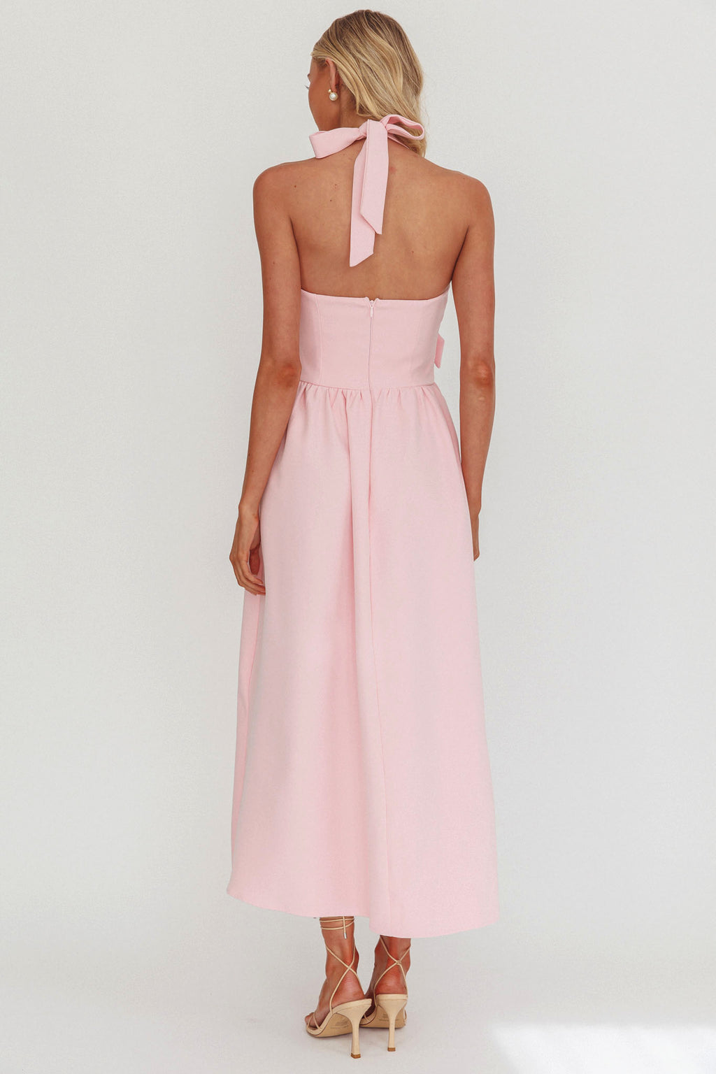 Ariarna Bow Halter Maxi Dress Pink Sorbet by Selfie Leslie