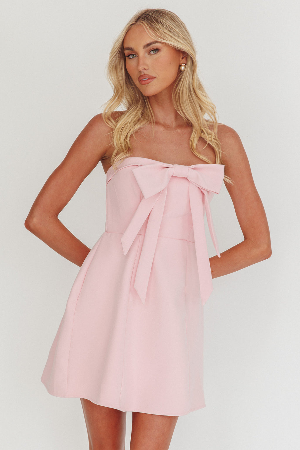 Lollipop Strapless Bow Bust Mini Dress Pink Sorbet by Selfie Leslie