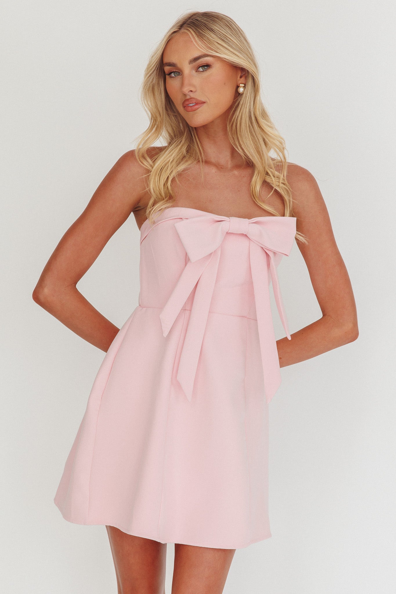 Lollipop Strapless Bow Bust Mini Dress Pink Sorbet by Selfie Leslie