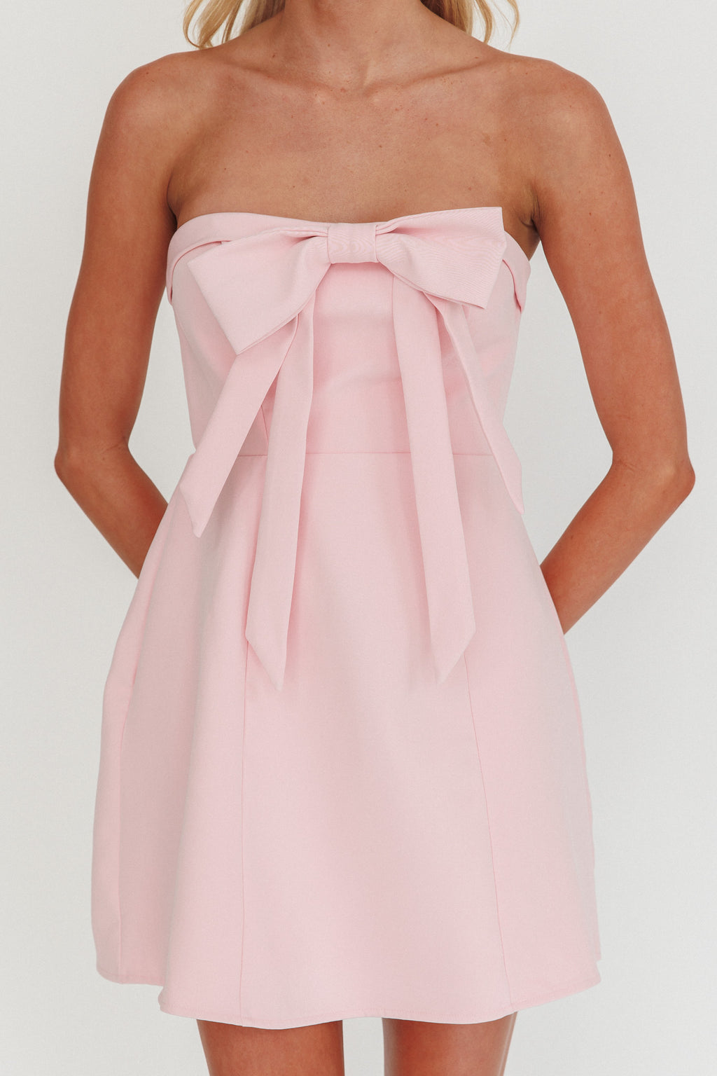 Lollipop Strapless Bow Bust Mini Dress Pink Sorbet by Selfie Leslie