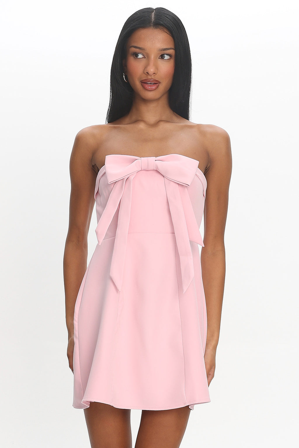 bow ruched strapless dress in pink Furlla Women Pink Satin Strapless Mini Homecoming Dress with Bow Back and Ruched Skirt, Pink / US4