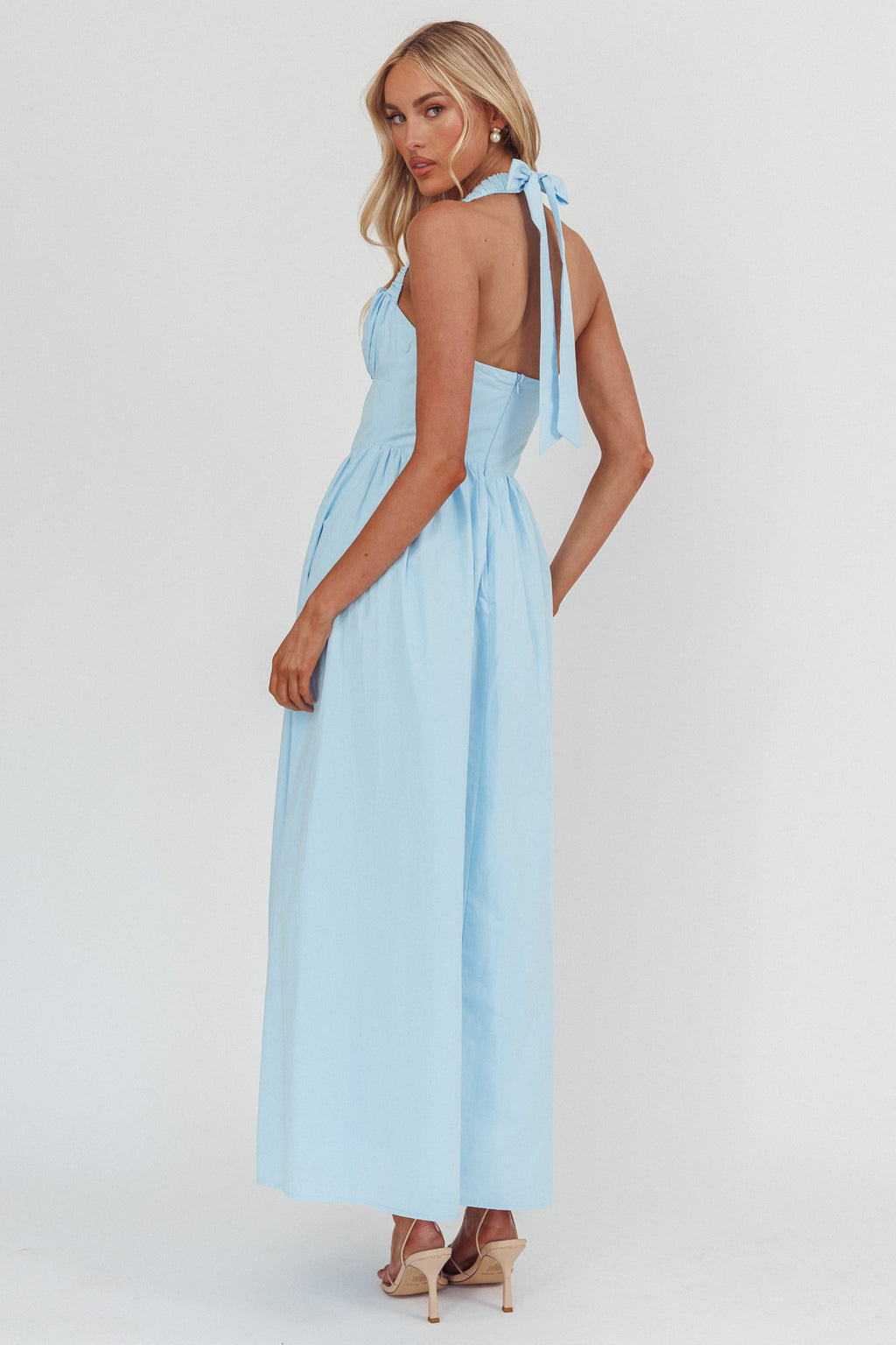 Irisa Elasticated Halter Maxi Dress Ice Blue by Selfie Leslie