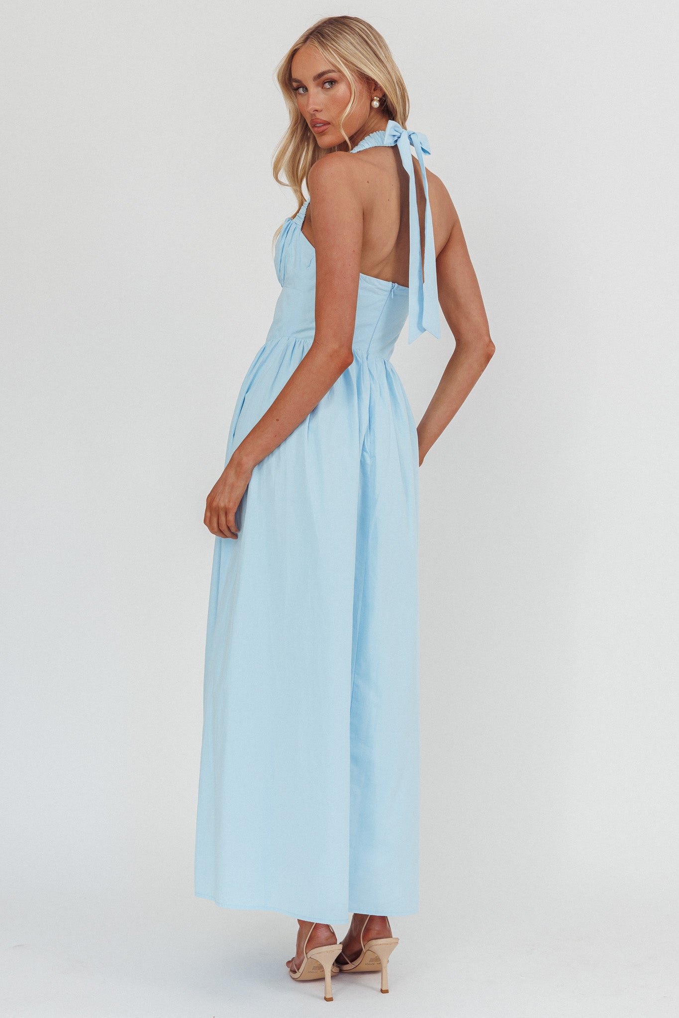 Irisa Elasticated Halter Maxi Dress Ice Blue by Selfie Leslie