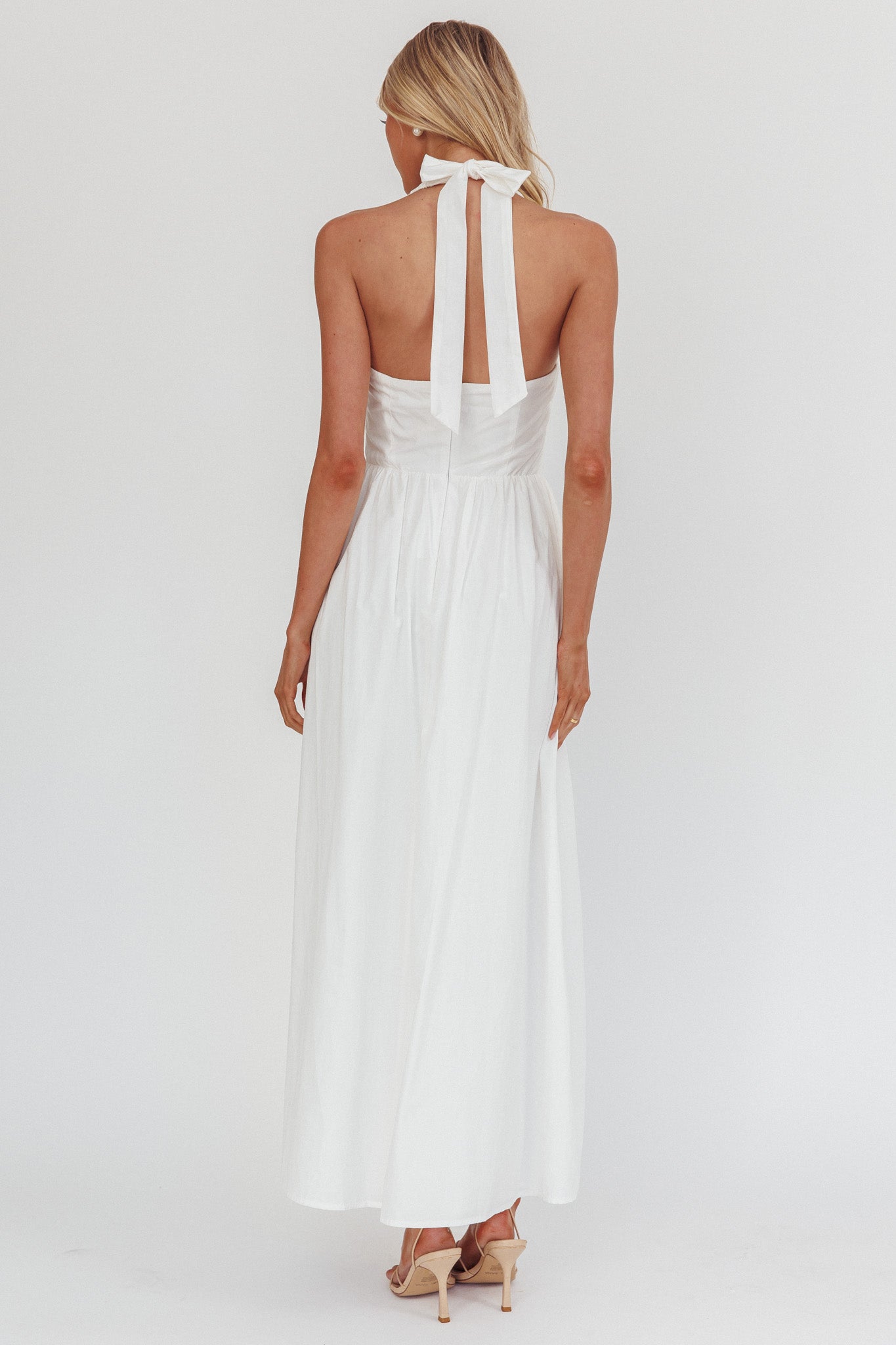 Irisa Elasticated Halter Maxi Dress White by Selfie Leslie