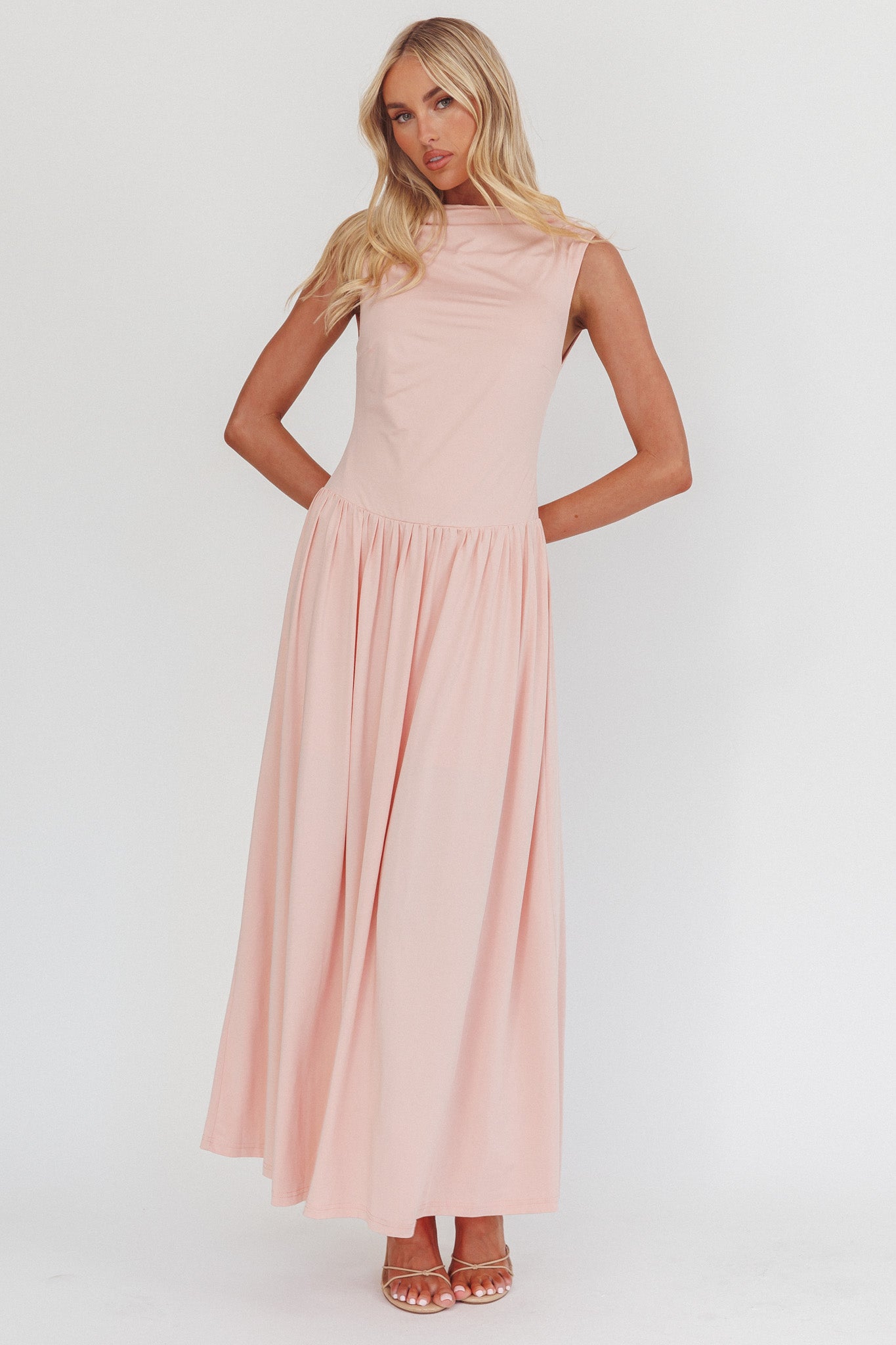 Dorothea High Cowl Open Back Maxi Dress Dusty Pink | Selfie Leslie