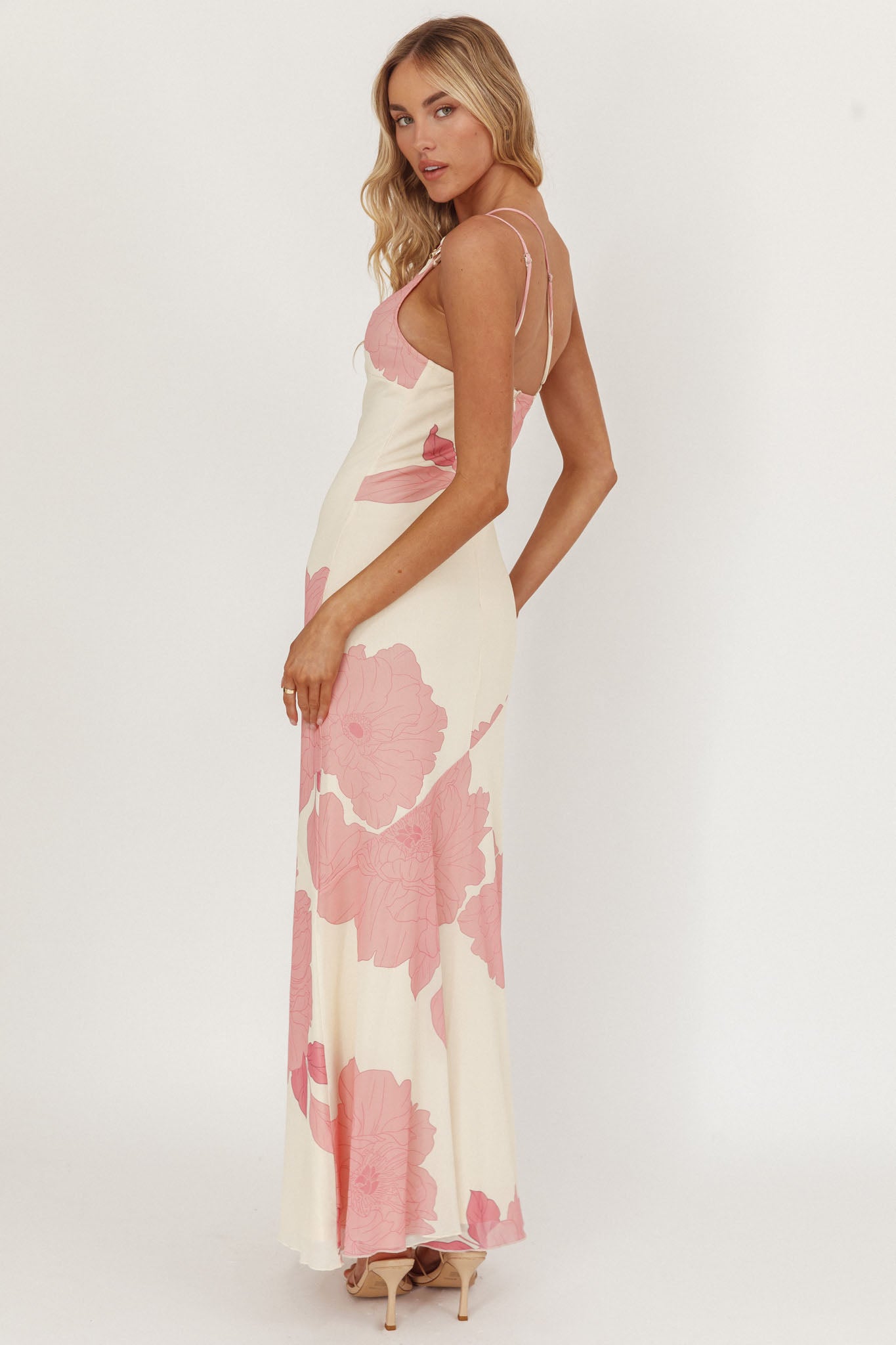 We Belong Together One-Shoulder Maxi Dress Floral Pink by Selfie Leslie