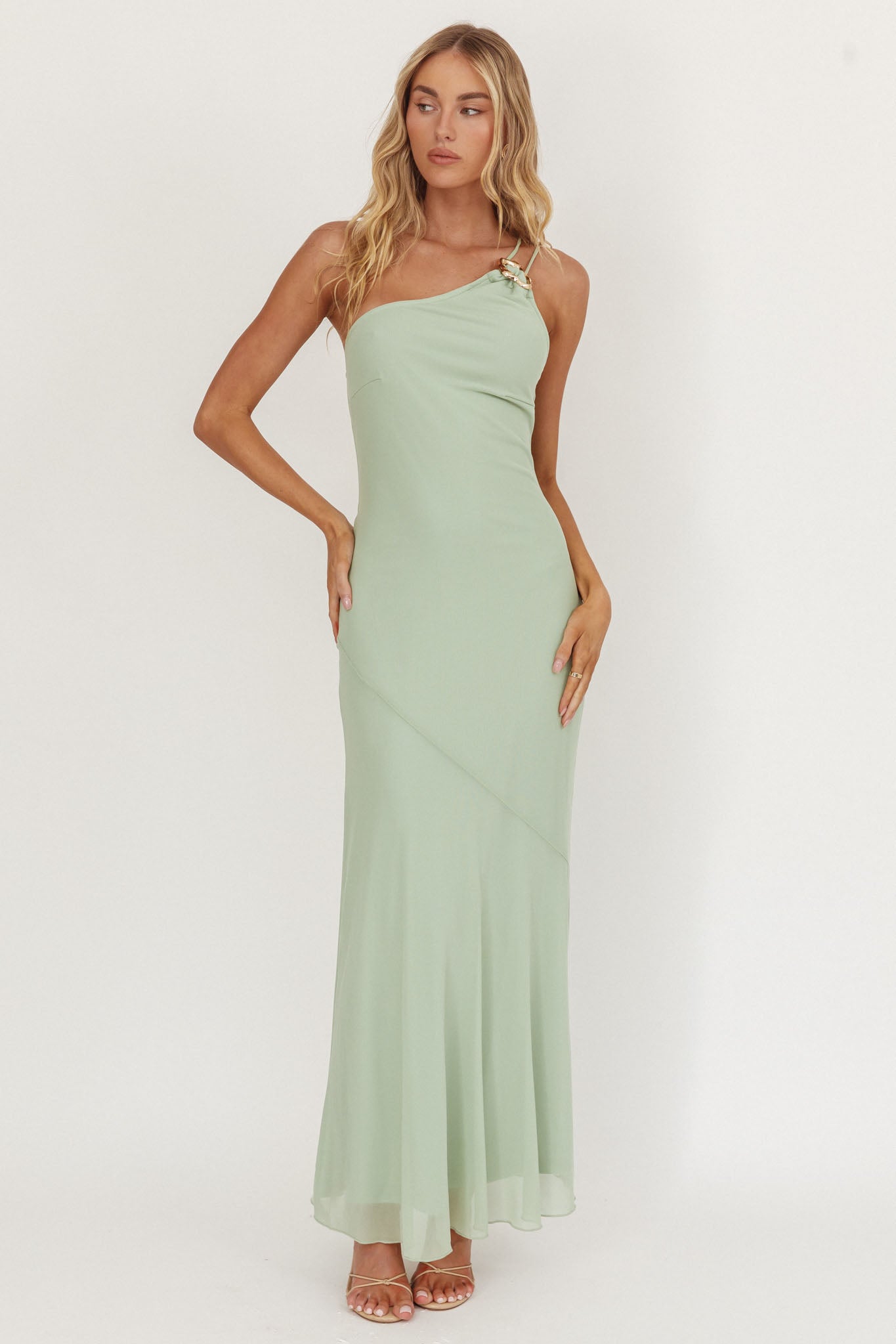 buckle green dress Cove Buckle Belt Midi Dress