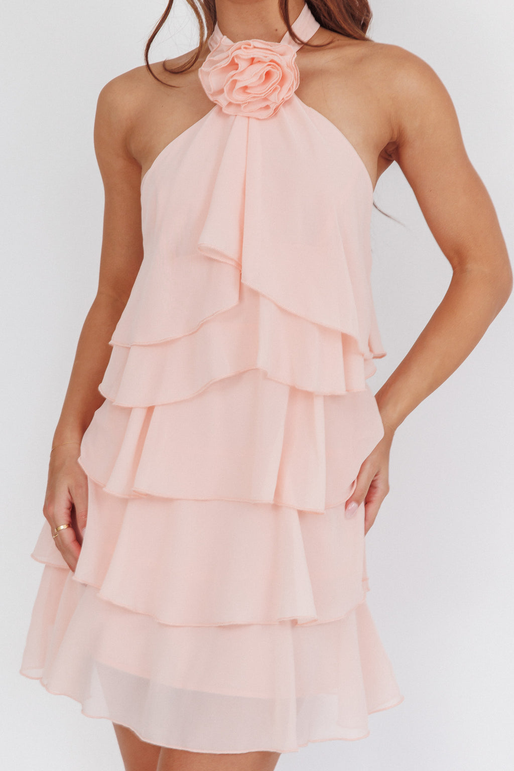 Southern Belles Halterneck Ruffle Mini Dress Pink by Selfie Leslie