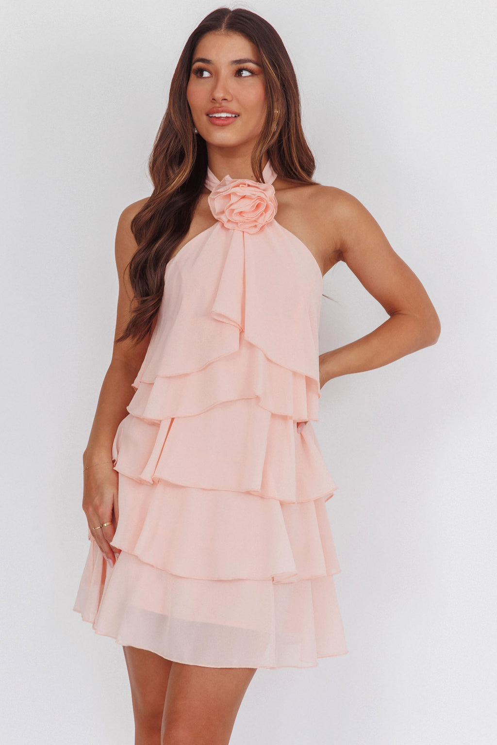 Southern Belles Halterneck Ruffle Mini Dress Pink by Selfie Leslie