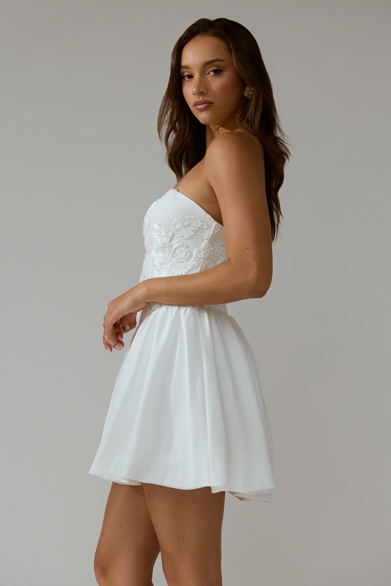 Fiora Basque Waist Strapless Mini Dress White | Selfie Leslie Fiora Basque Waist Strapless Mini Dress White | Selfie Leslie