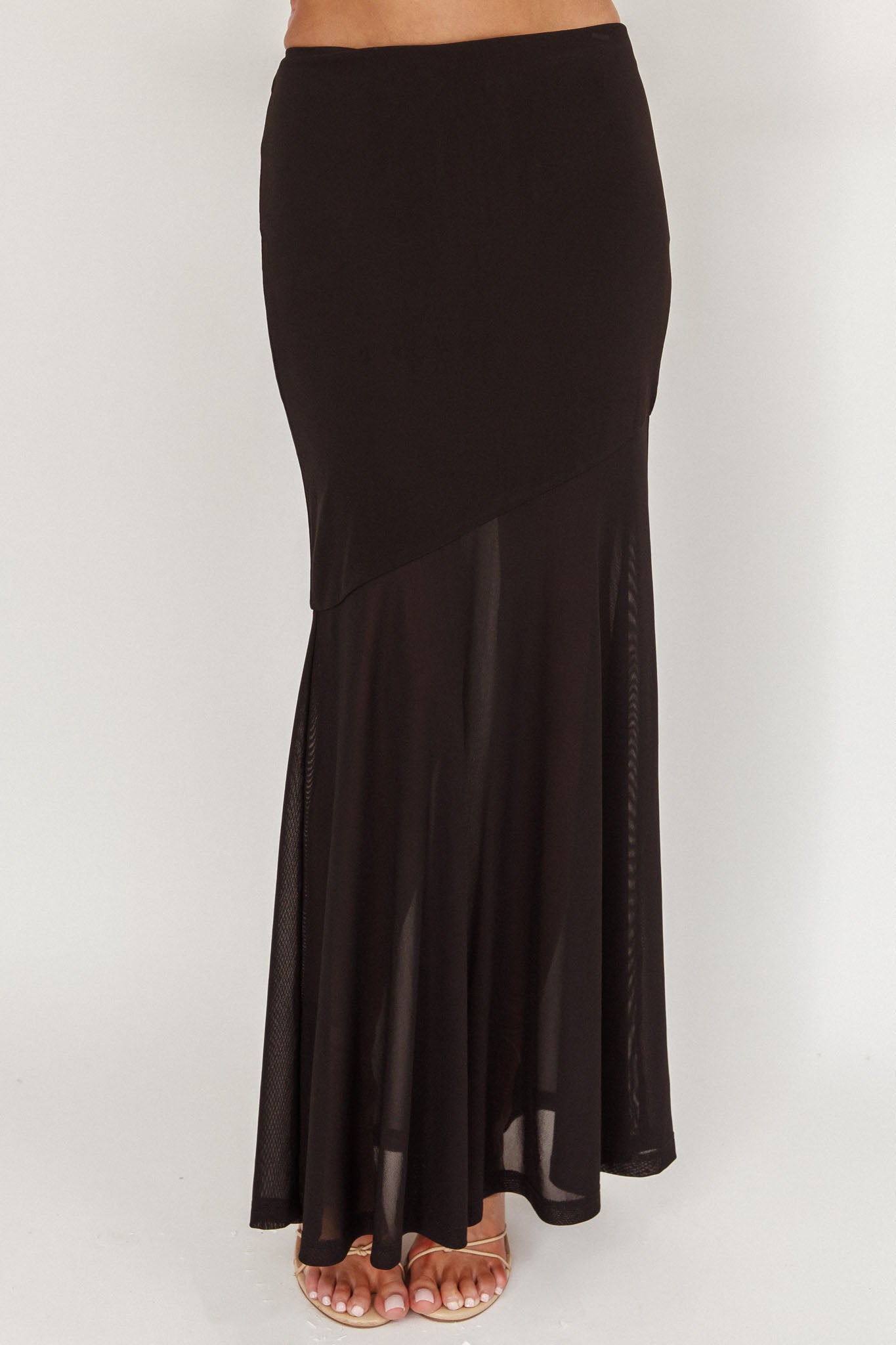Somewhere New Half Sheer Maxi Skirt Black by Selfie Leslie