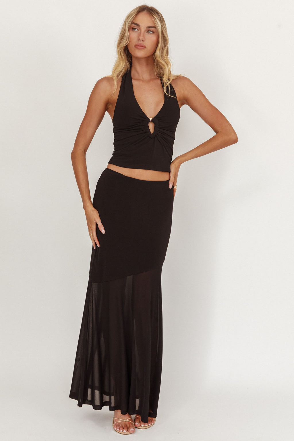 Somewhere New Half Sheer Maxi Skirt Black by Selfie Leslie