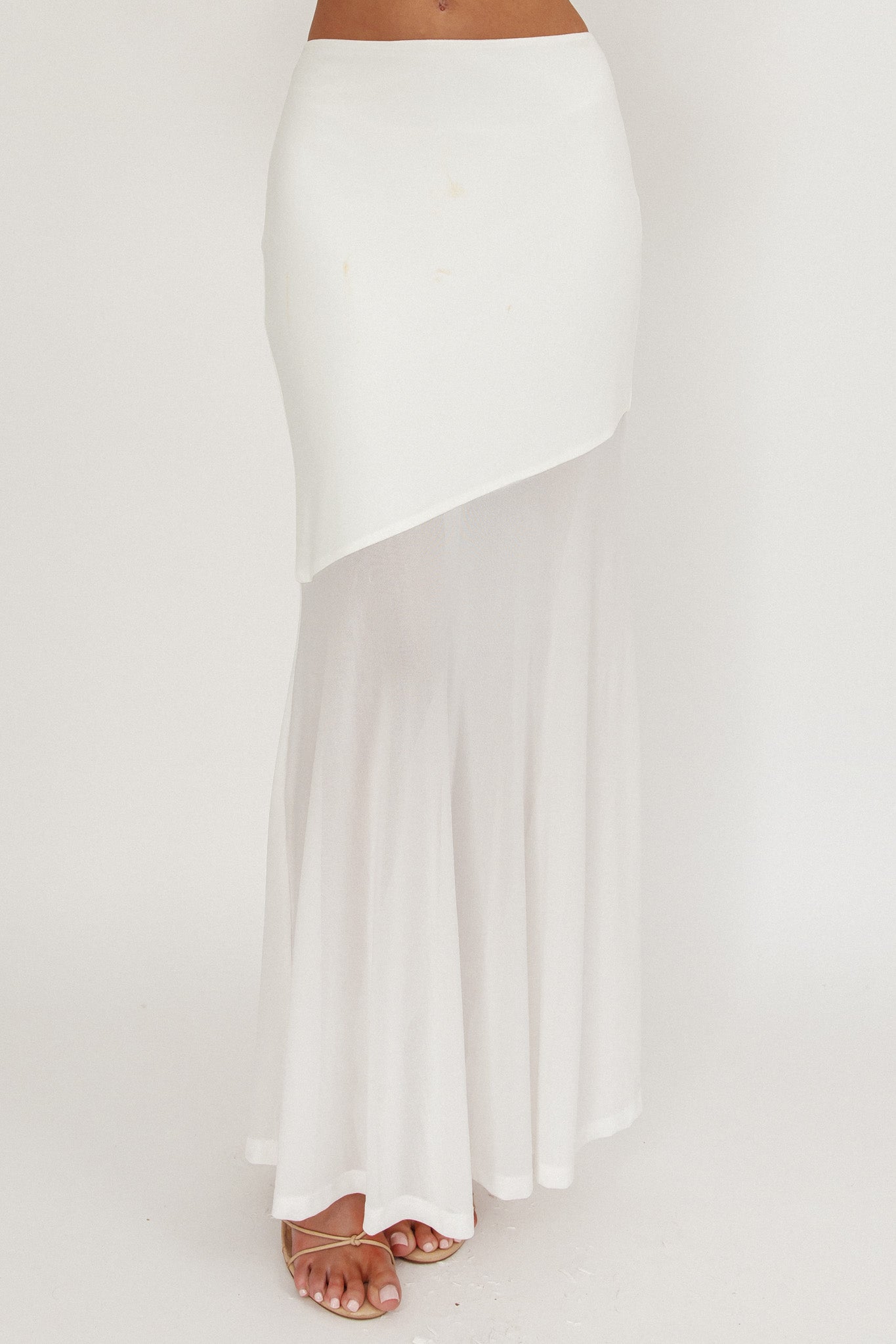 Somewhere New Half Sheer Maxi Skirt White– Selfie Leslie