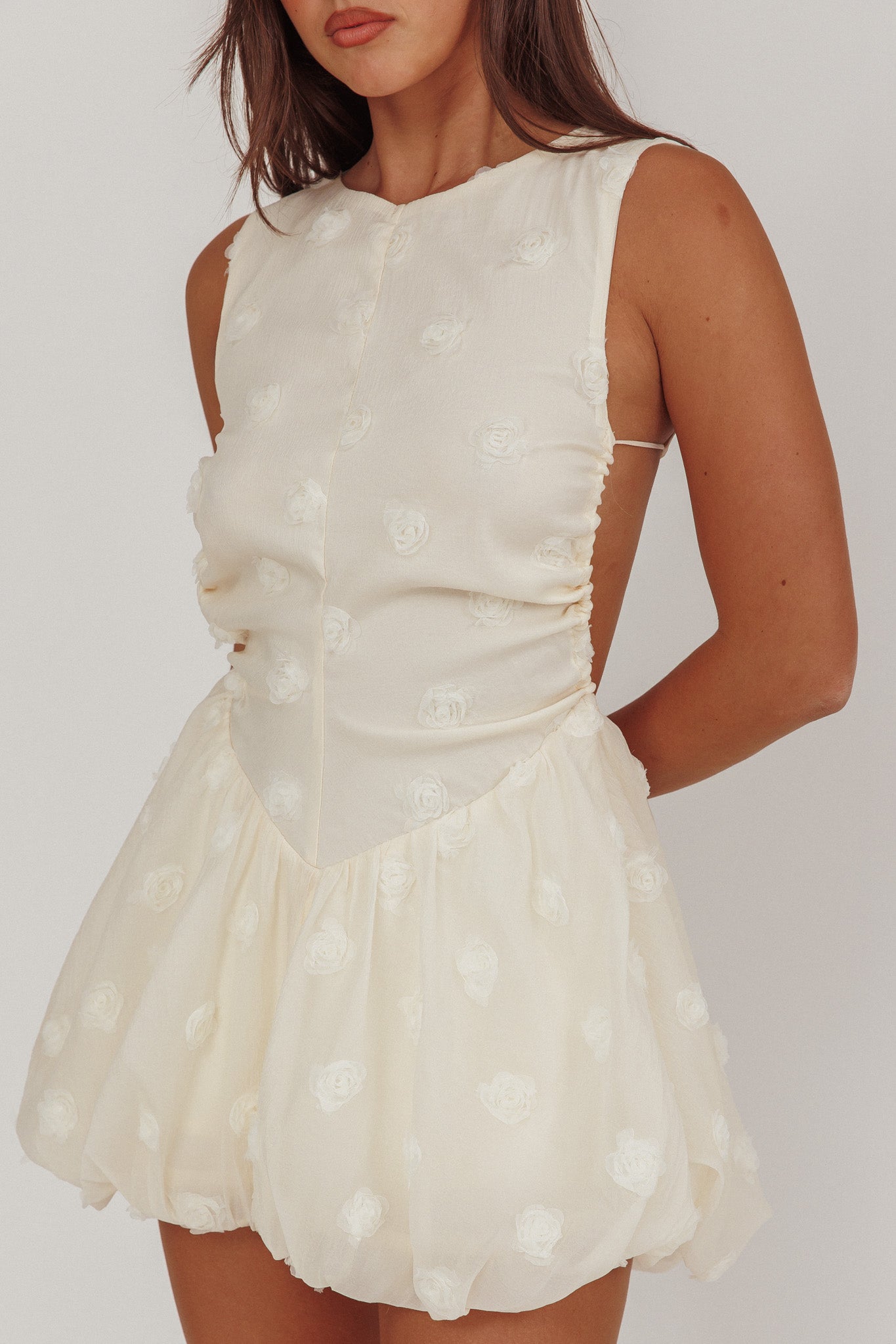 Tealy Cut-Out Back Bubble Mini Dress Cream by Selfie Leslie