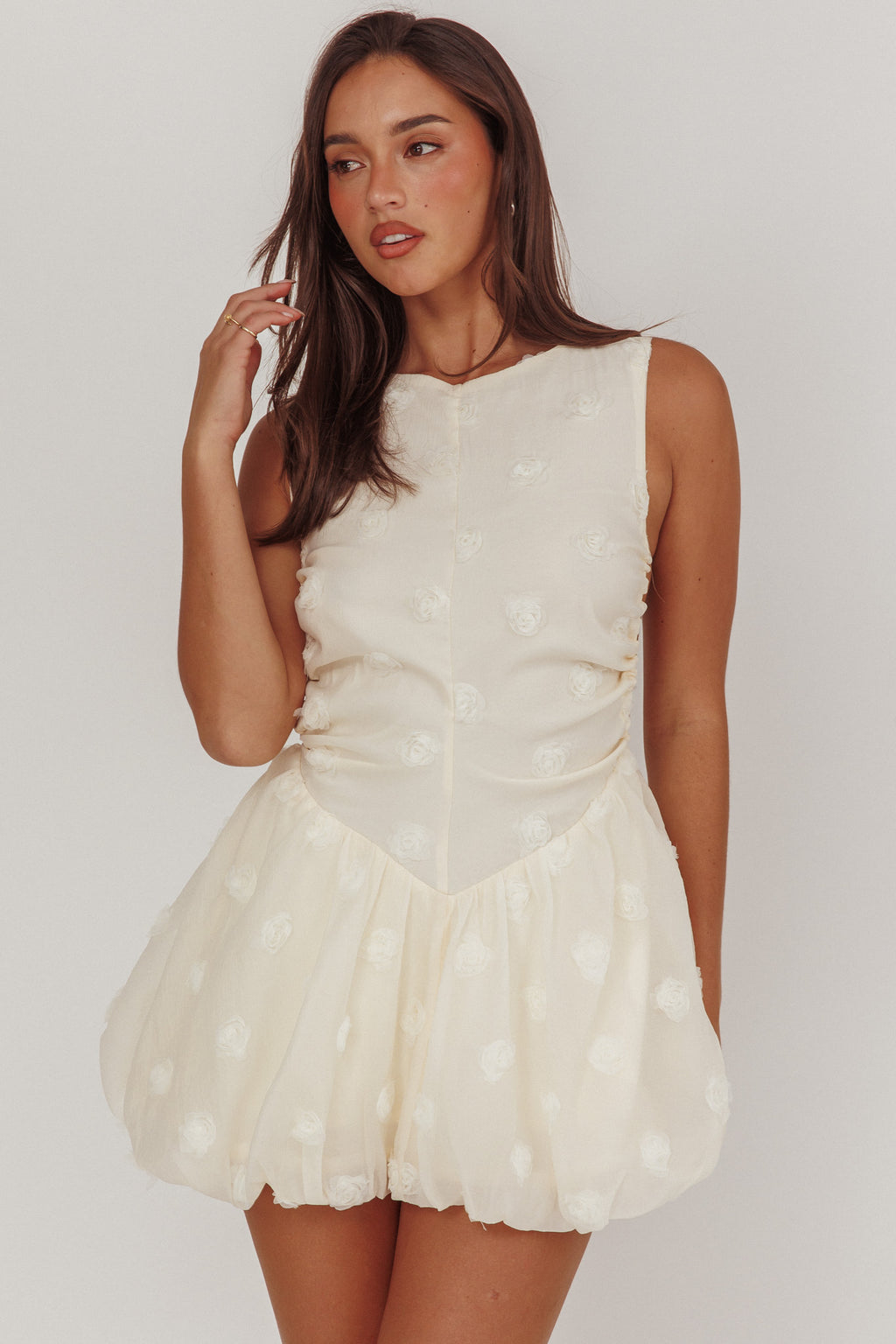 Tealy Cut-Out Back Bubble Mini Dress Cream by Selfie Leslie