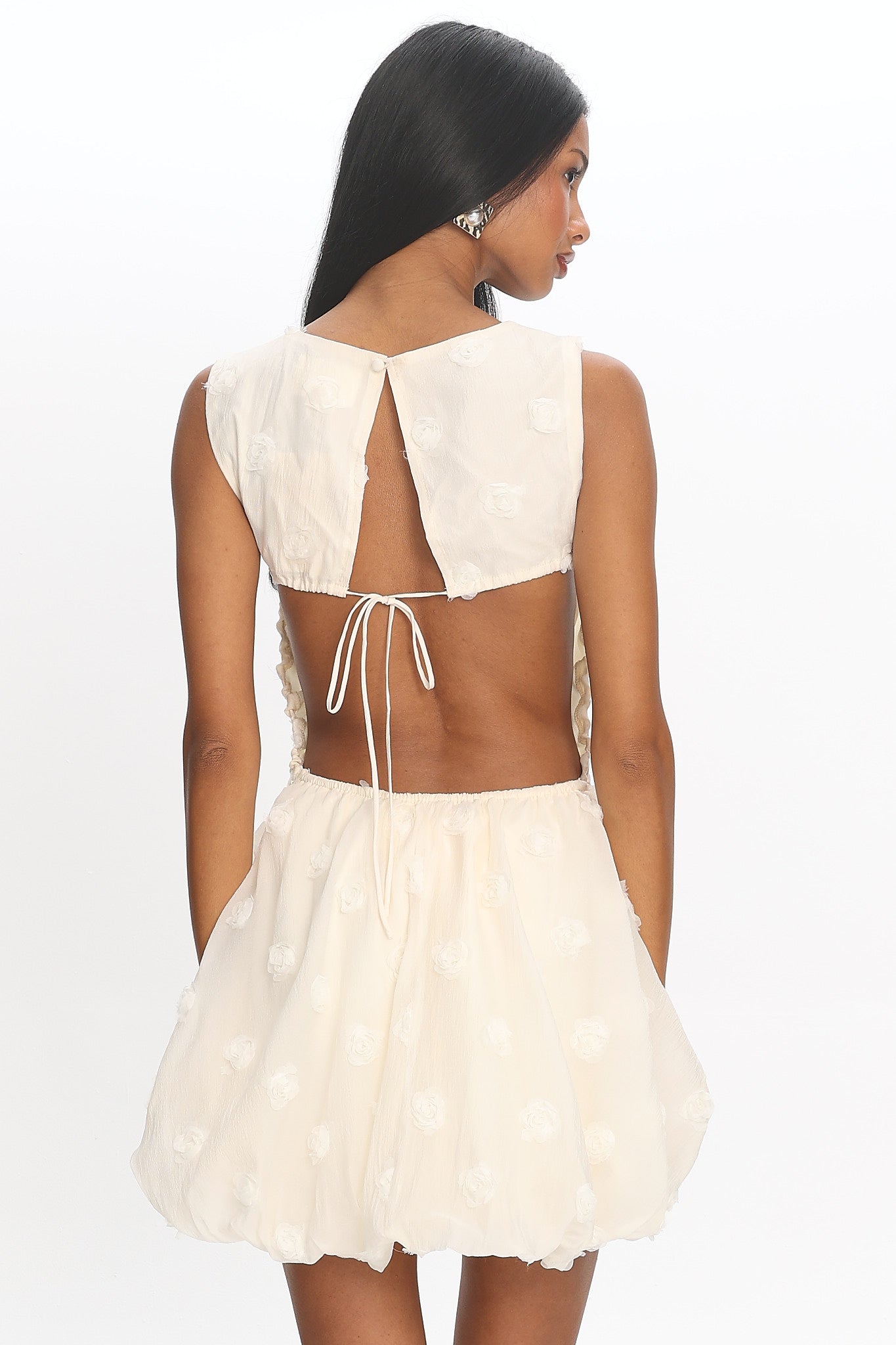 bubble cut dress Tealy Cut-Out Back Bubble Mini Dress Cream