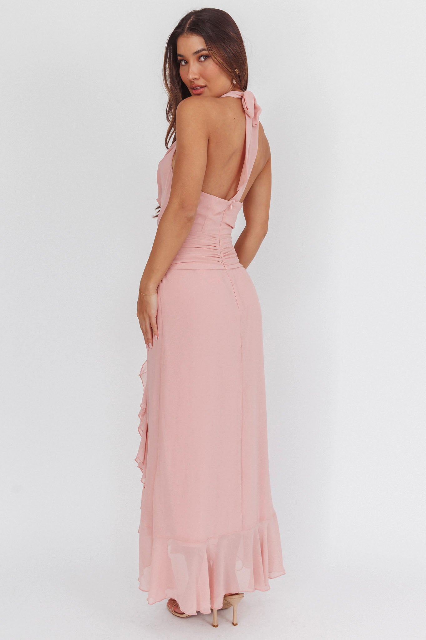 Logen Cowl Halterneck Maxi Dress Blush by Selfie Leslie