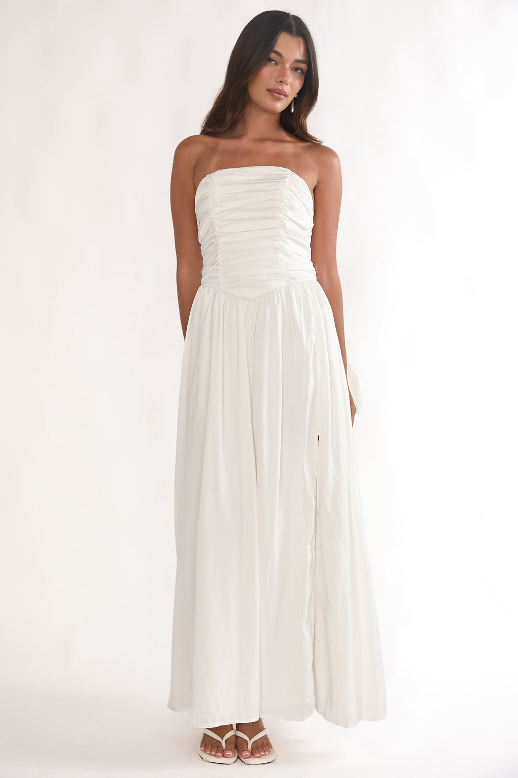 Adalynne Strapless Bow Back Maxi Dress White by Selfie Leslie