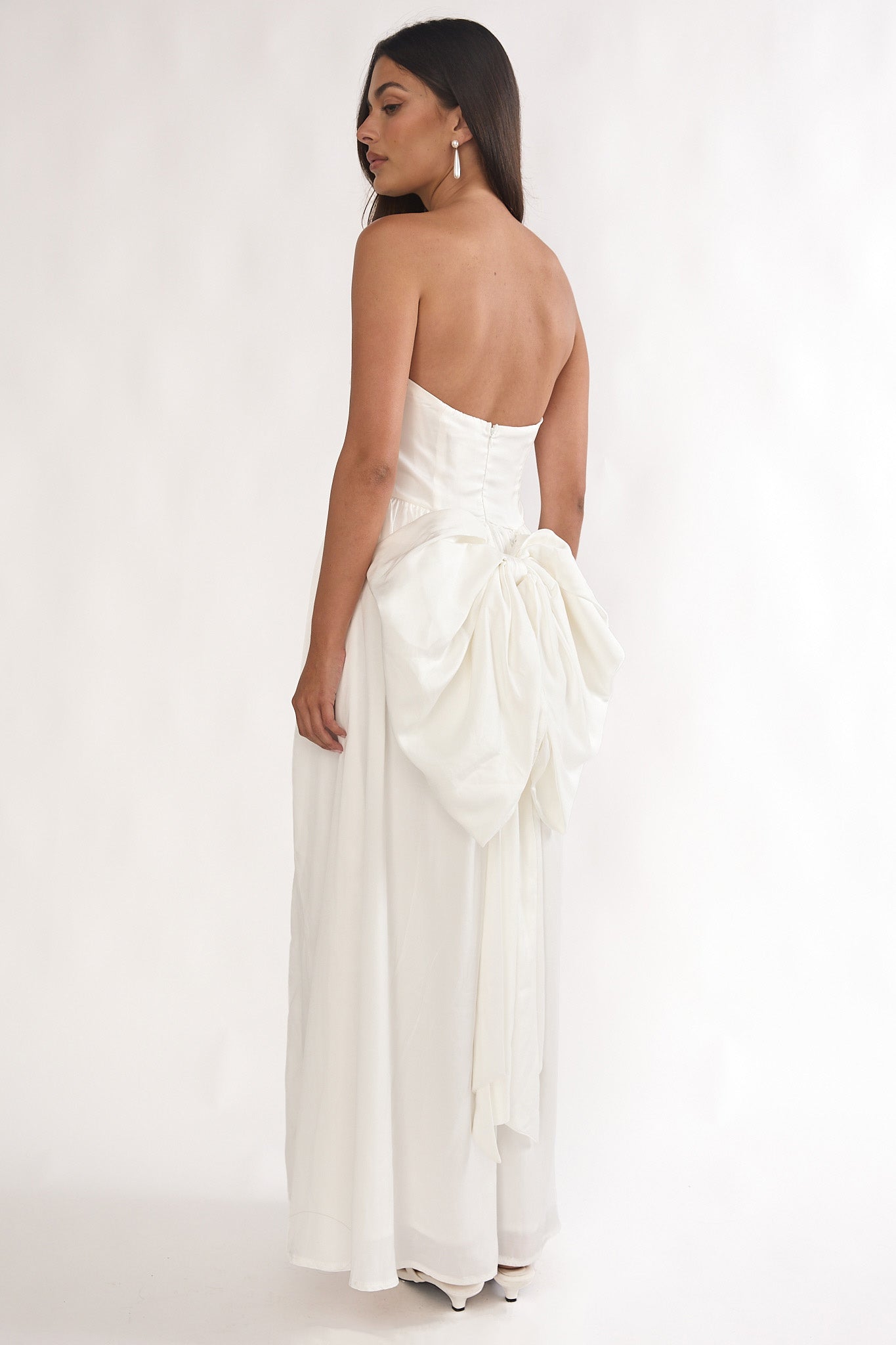 strapless open back dress Adalynne Strapless Bow Back Maxi Dress White S