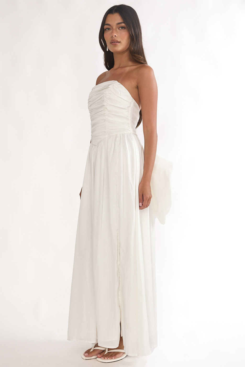 Adalynne Strapless Bow Back Maxi Dress White by Selfie Leslie
