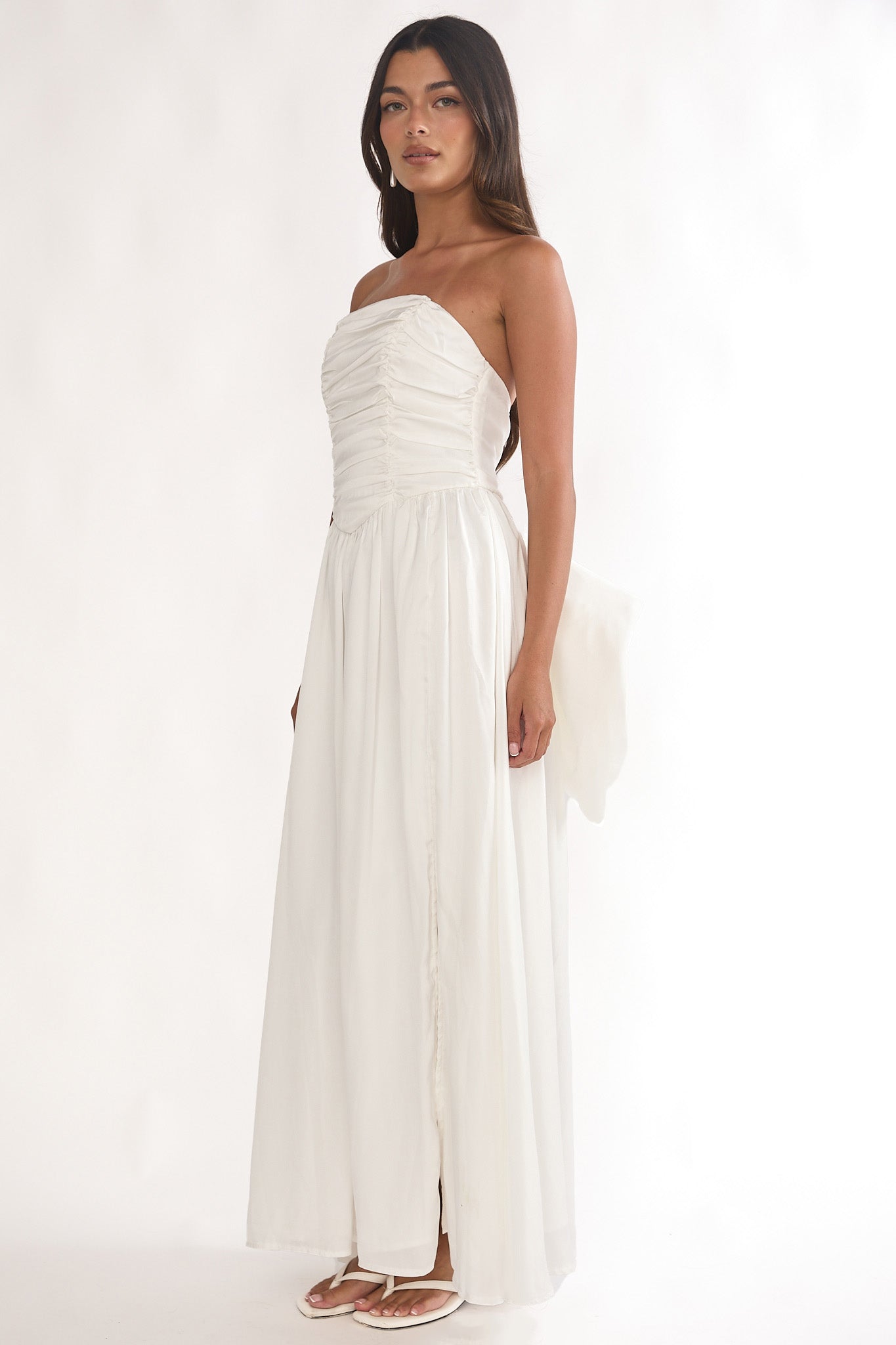 Adalynne Strapless Bow Back Maxi Dress White by Selfie Leslie