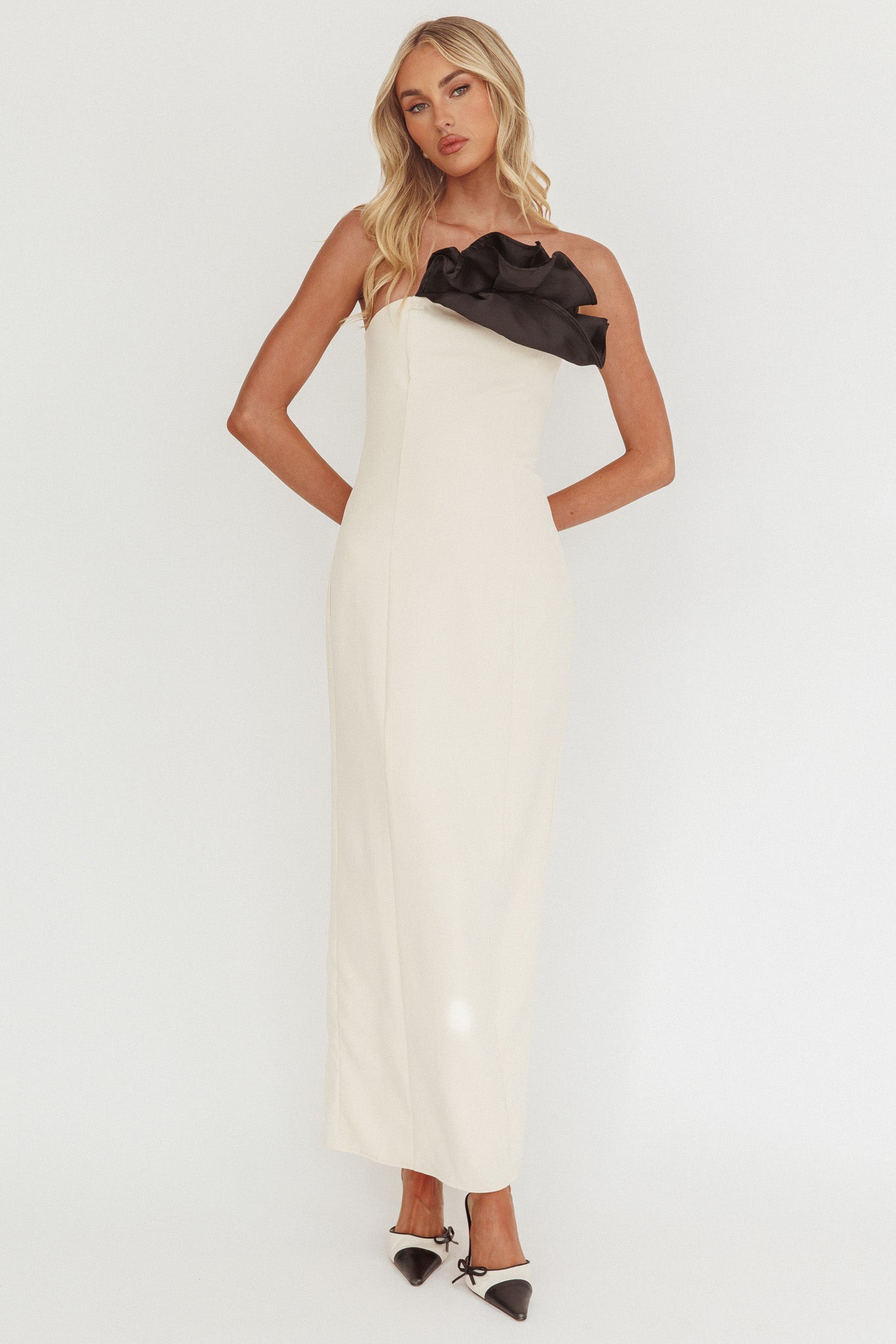 Lonnie Neckline Decoration Maxi Dress Cream by Selfie Leslie