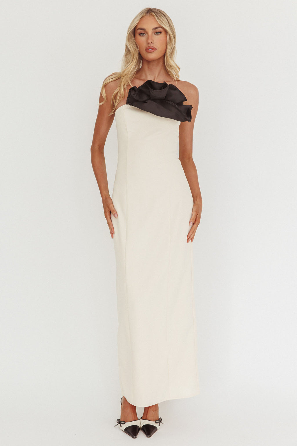 Lonnie Neckline Decoration Maxi Dress Cream by Selfie Leslie