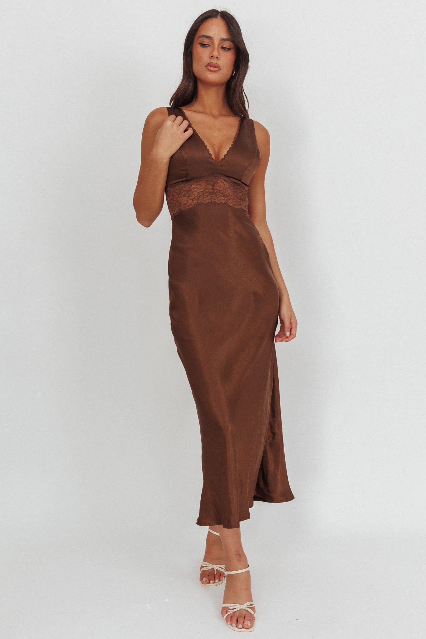 karlotta lace bias maxi dress brown Karlotta Lace Bias Maxi Dress Brown main image 1