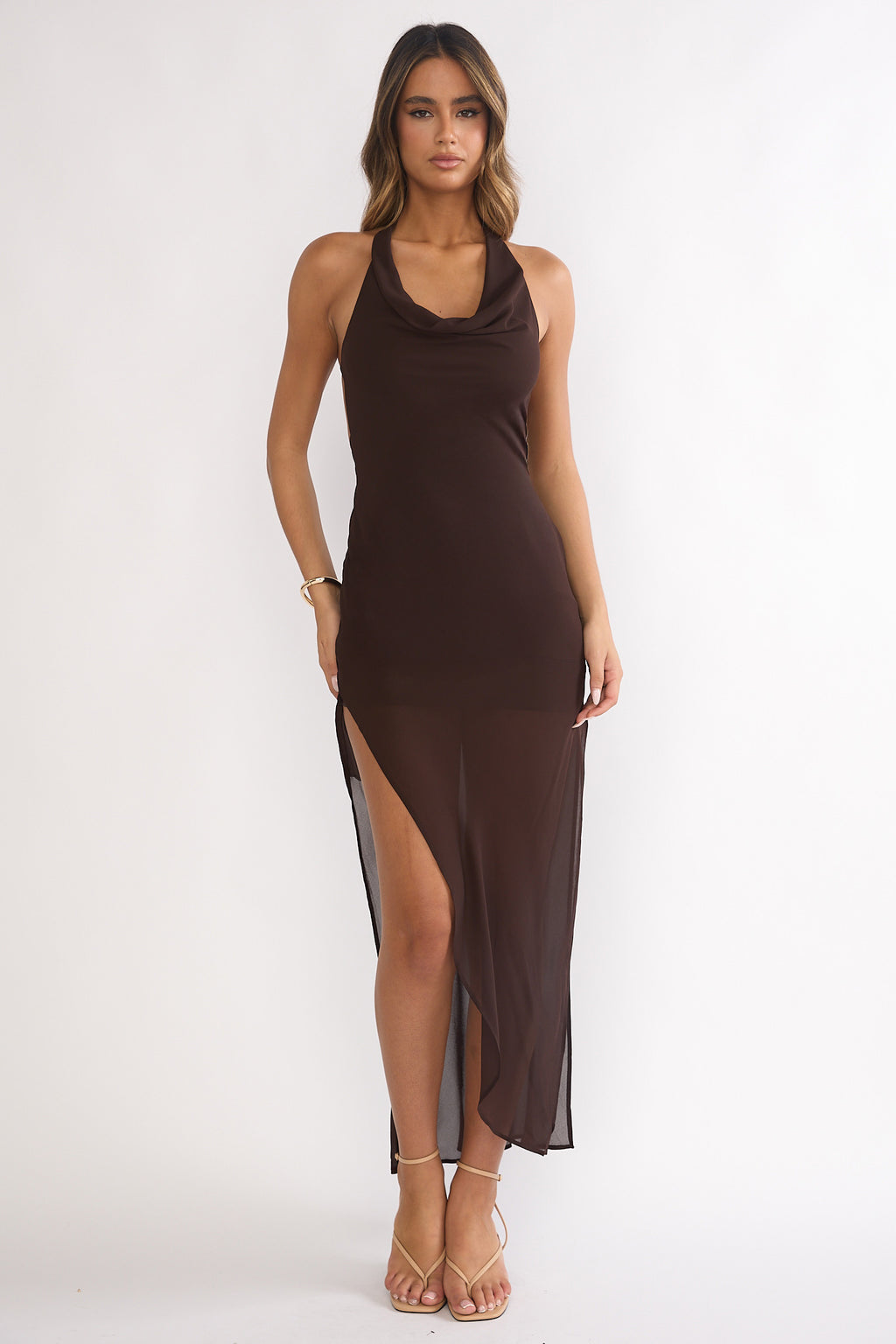 Make It Count Backless Cowl Maxi Dress Chocolate by Selfie Leslie
