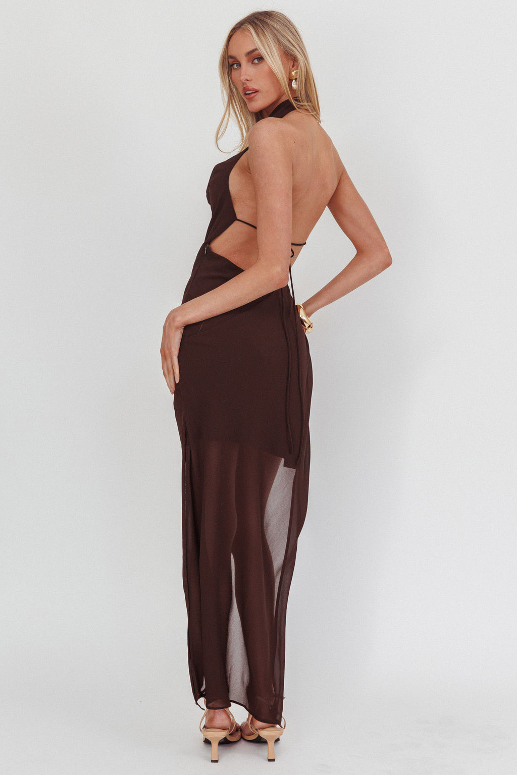 Make It Count Backless Cowl Maxi Dress Chocolate by Selfie Leslie