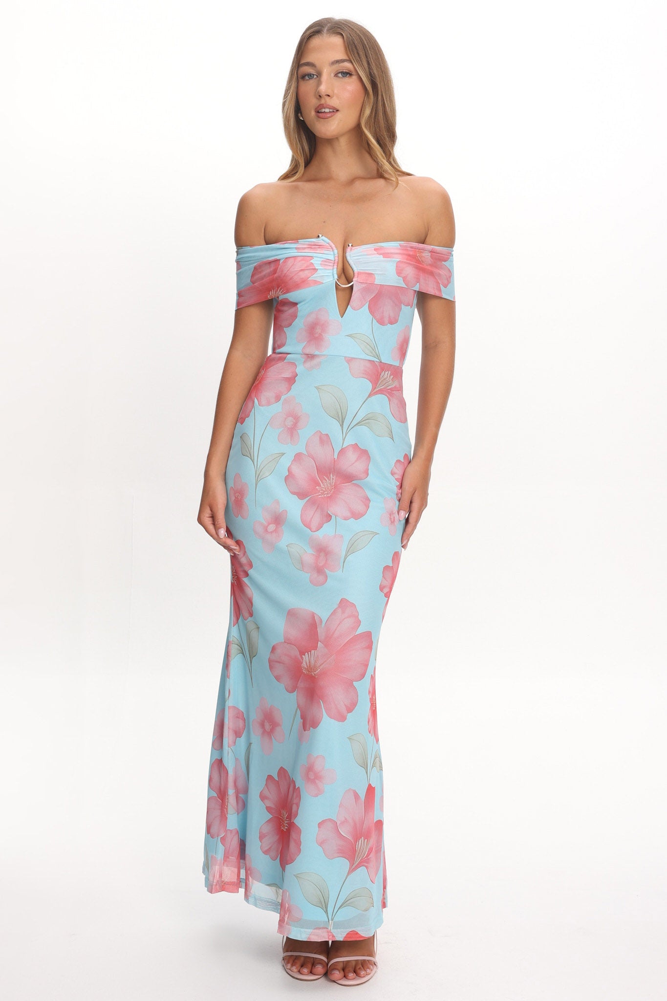 Tilda Off-Shoulder Maxi Dress Floral Blue by Selfie Leslie