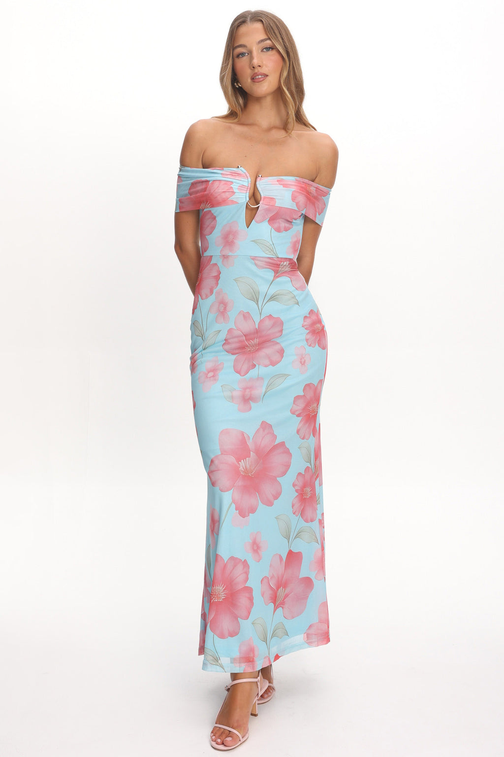 Tilda Off-Shoulder Maxi Dress Floral Blue by Selfie Leslie