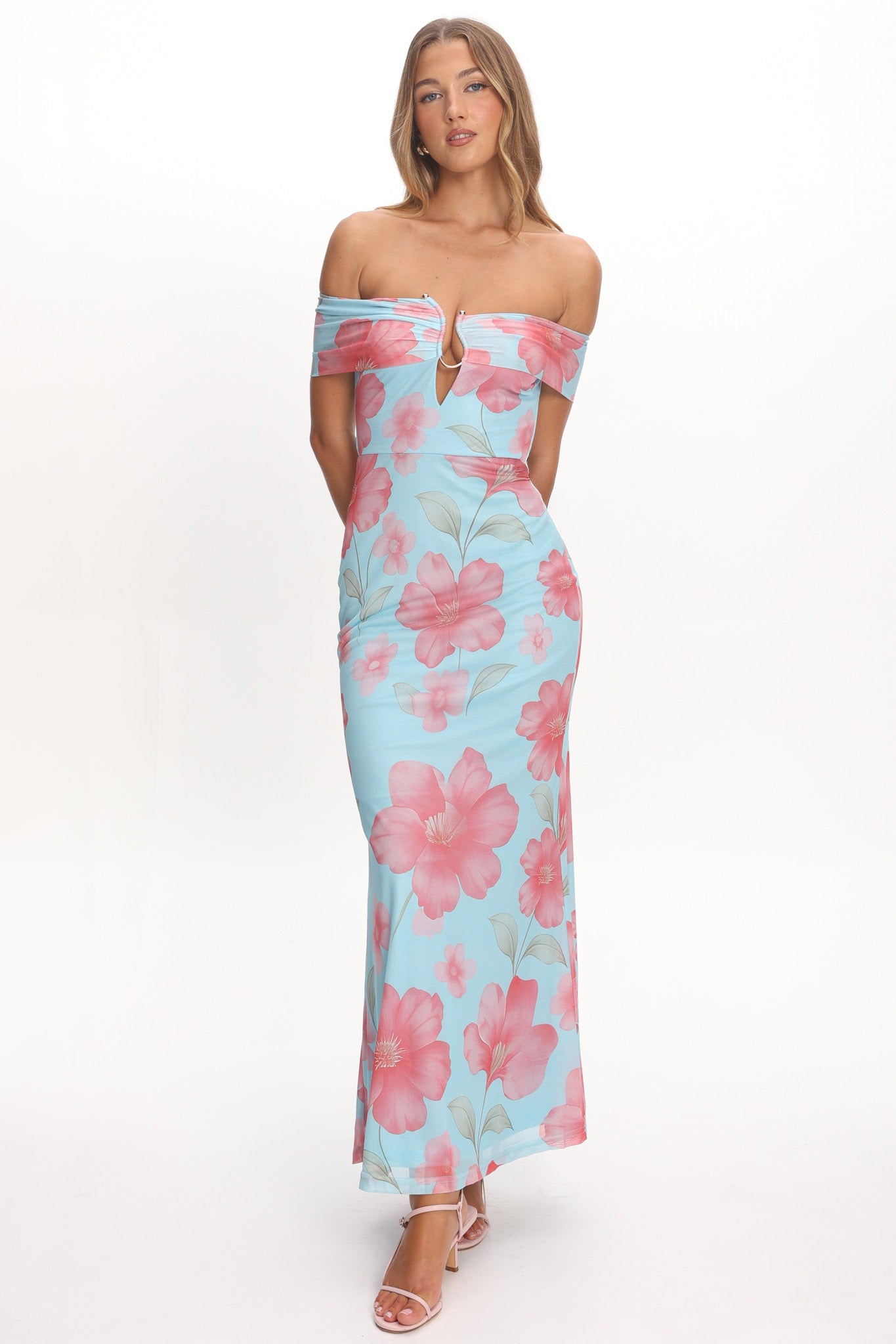 Tilda Off-Shoulder Maxi Dress Floral Blue by Selfie Leslie