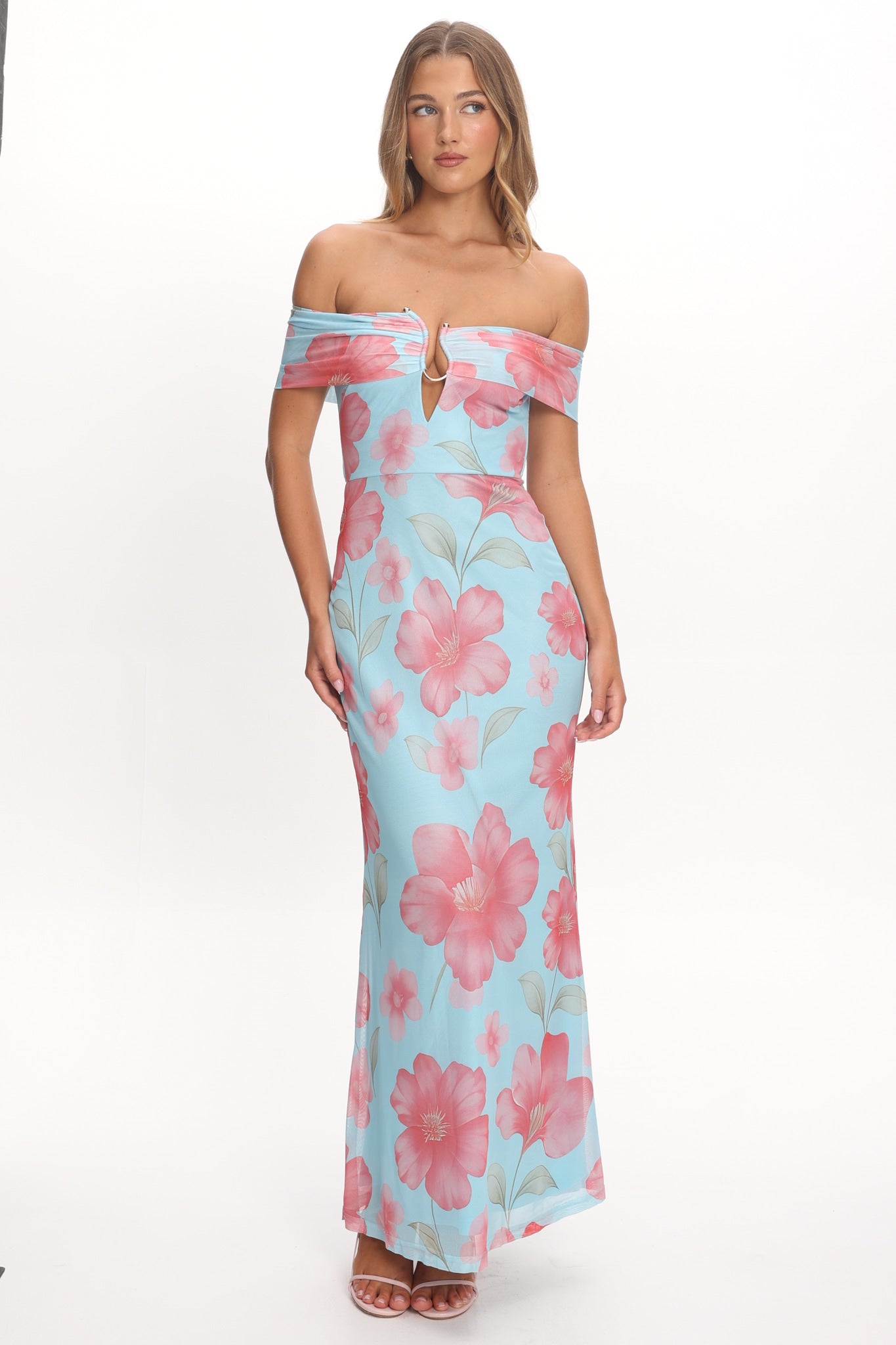 Tilda Off-Shoulder Maxi Dress Floral Blue by Selfie Leslie
