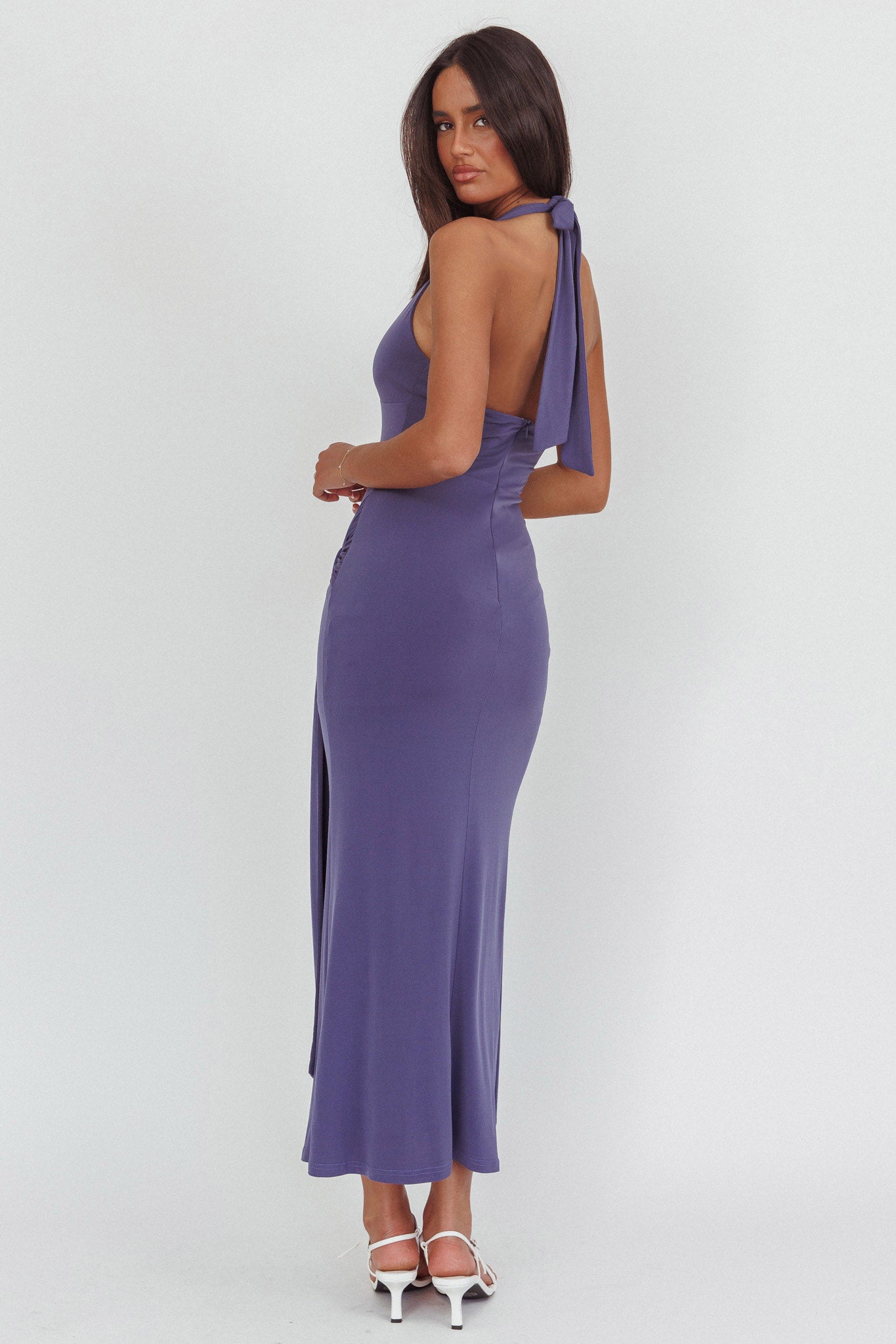 Matchmakers Sash Waist Halter Maxi Dress Taupe | Selfie Leslie