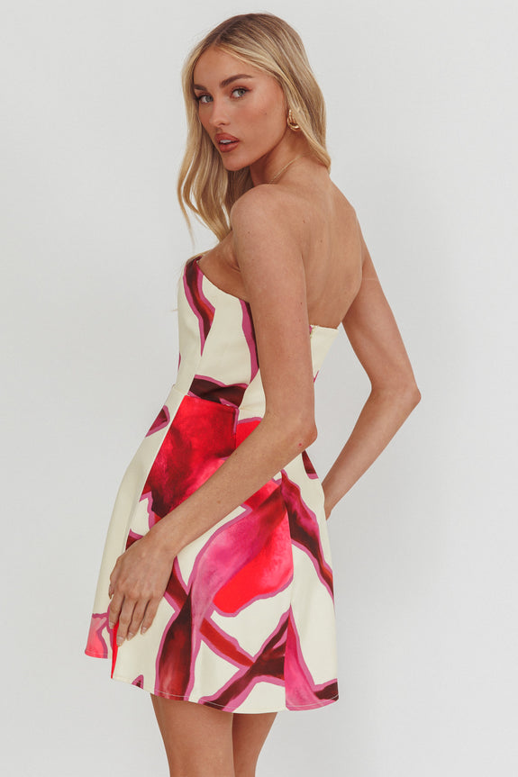 City Central Strapless A-Line Mini Dress Print Beige