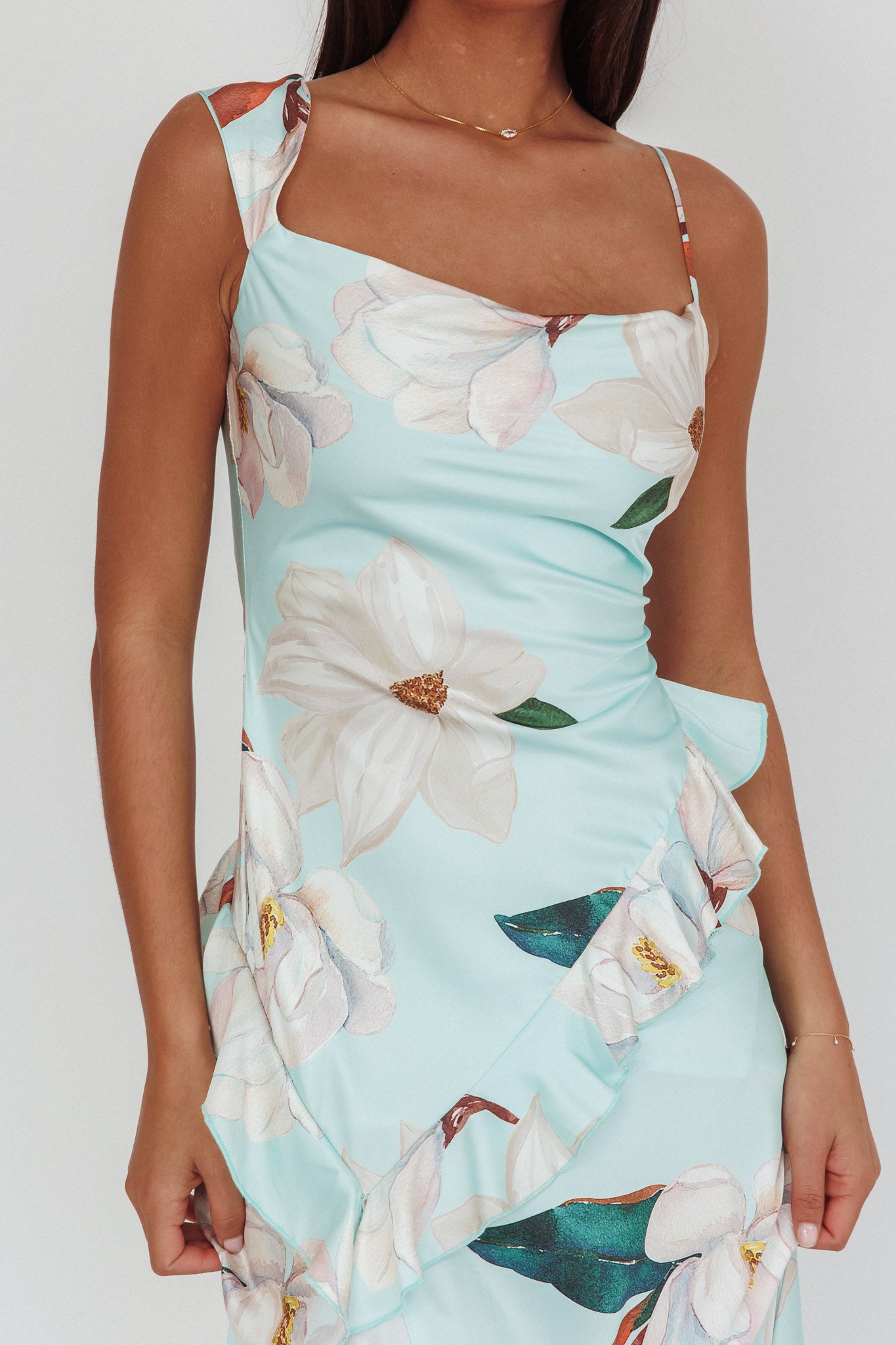 Sunshine Eternity Asymmetric Neckline Ruffle Maxi Dress Floral Mint Selfie Leslie Sunshine Eternity Asymmetric Neckline Ruffle Maxi Dress Floral Mint Selfie Leslie