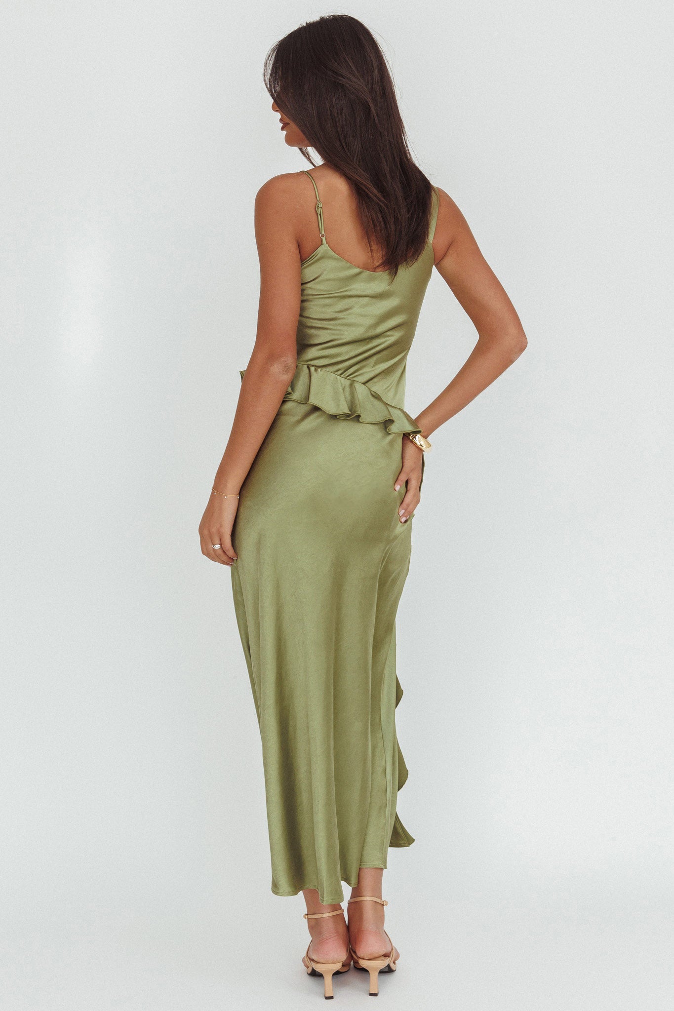 Sunshine Eternity Asymmetric Neckline Ruffle Maxi Dress Olive Selfie Leslie Sunshine Eternity Asymmetric Neckline Ruffle Maxi Dress Olive Selfie Leslie
