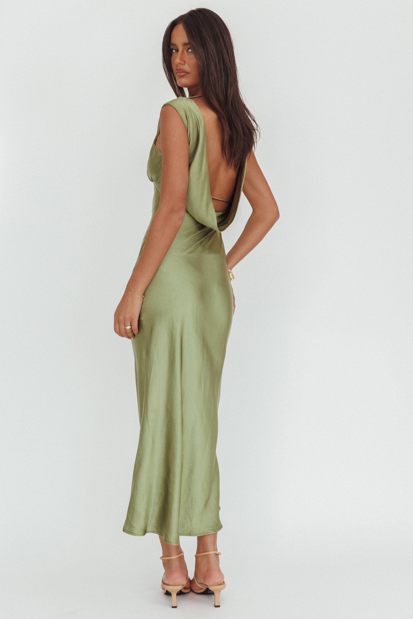 Cheers To You Cowl Back Maxi Dress Olive by Selfie Leslie