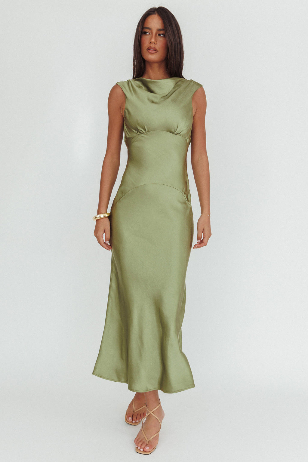 Cheers To You Cowl Back Maxi Dress Olive by Selfie Leslie